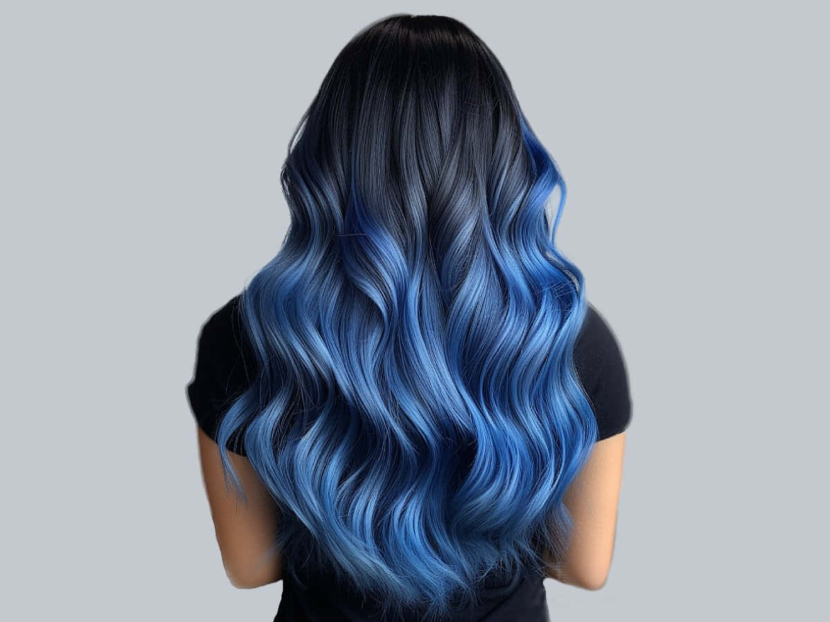 blue ombre hairstyle, long wavy hair, black roots, SD Desktop Wallpaper