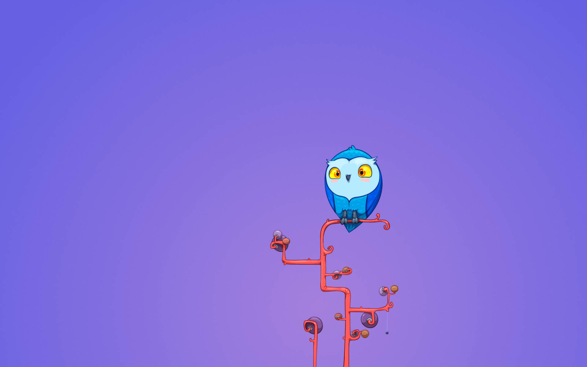 Blue Owl, cartoon, yellow eyes, Full HD Desktop Wallpaper