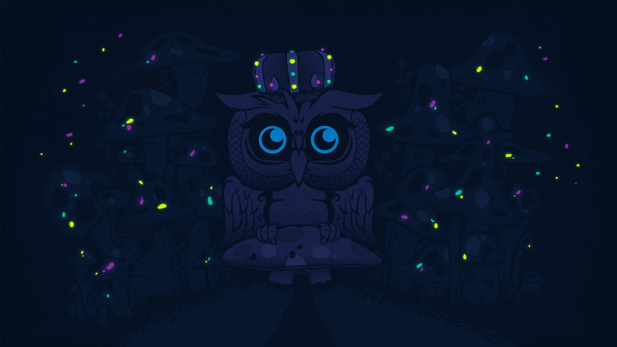 Blue Owl, glowing blue-eyed owl, jeweled crown, 2K Desktop Wallpaper