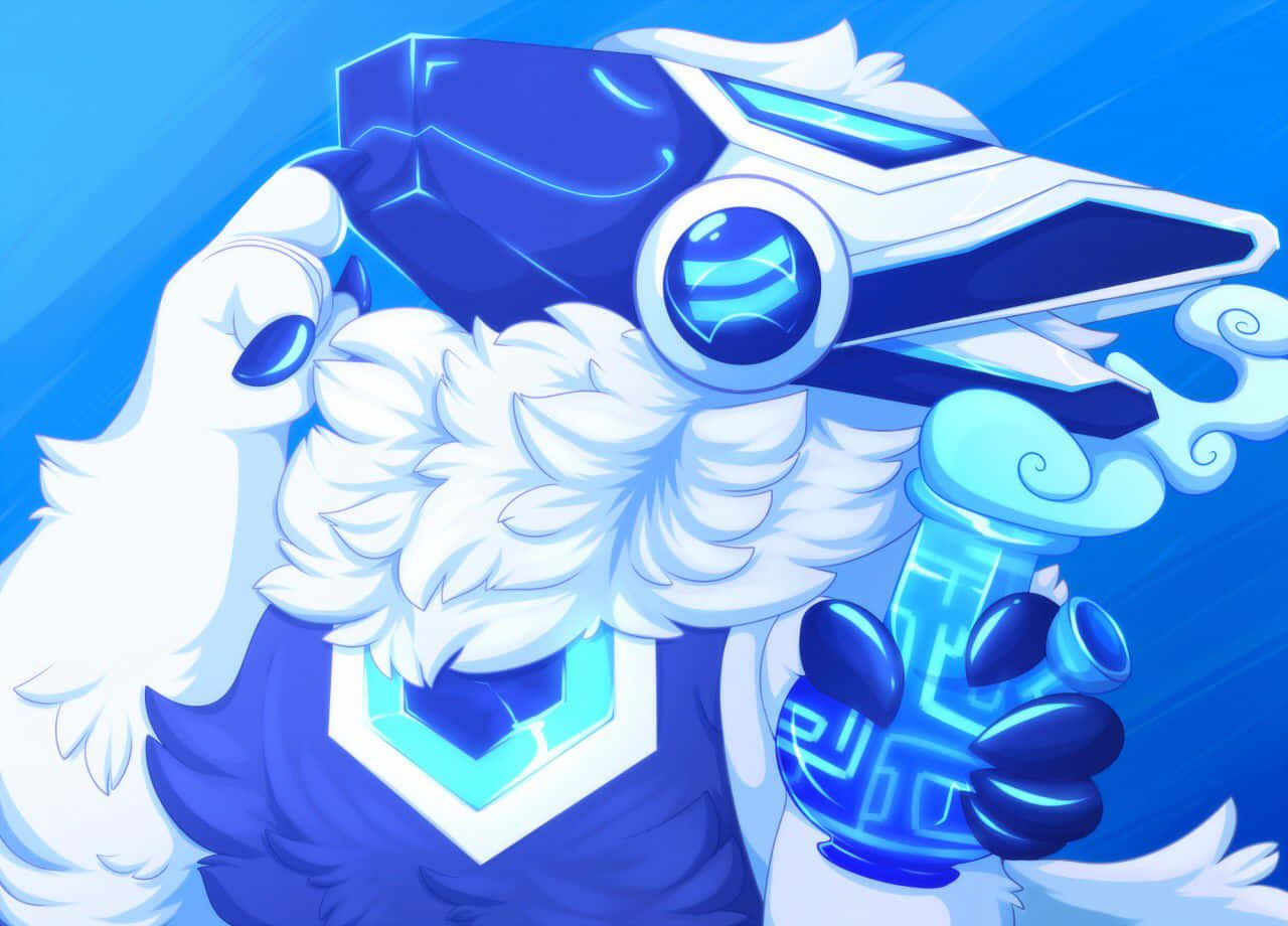 blue and white owl, blue and white helmet, glowing eyes, HD Desktop Wallpaper