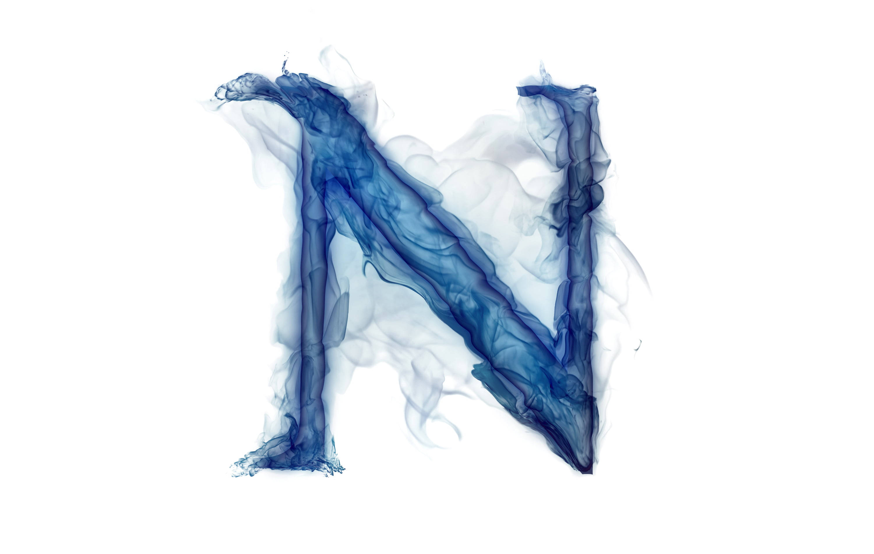smoky blue, letter N, swirling blue smoke, 2K Desktop Wallpaper