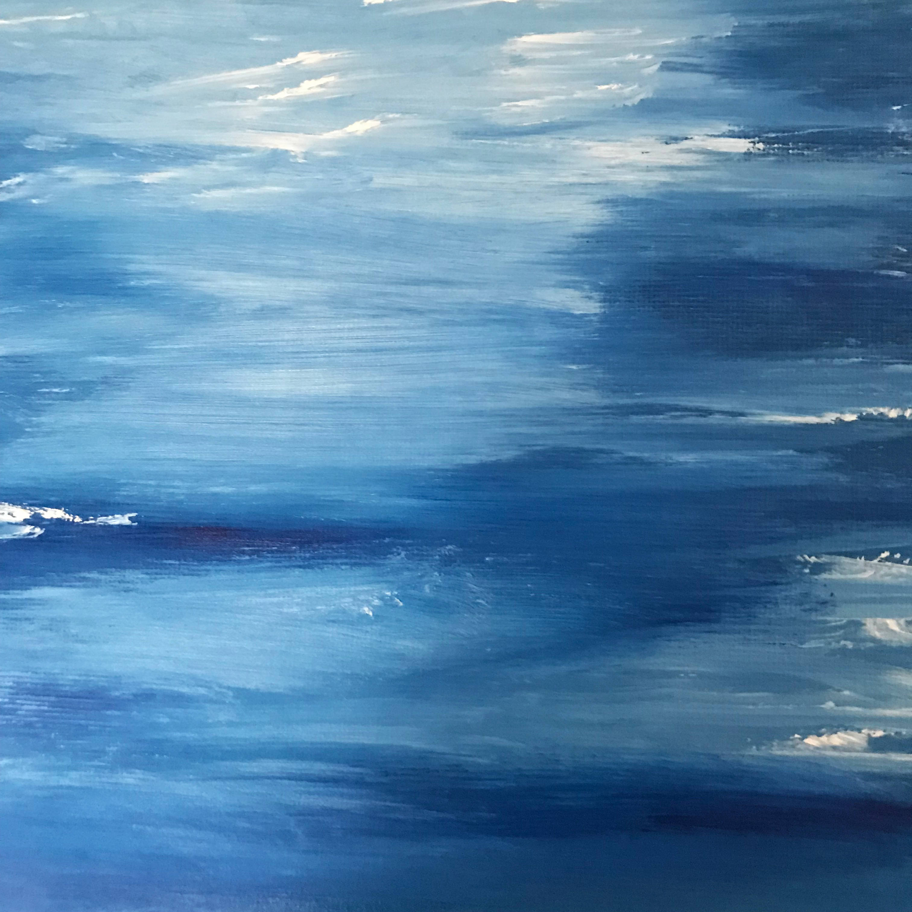 Blue Art Canvas, abstract painting, layered blue and white brushstrokes, 2K Desktop Wallpaper