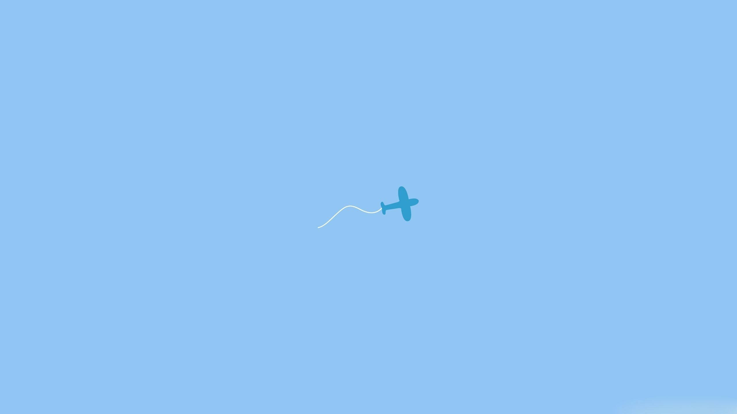Plain Blue Plane, blue airplane, white smoke line, 2K Desktop Wallpaper