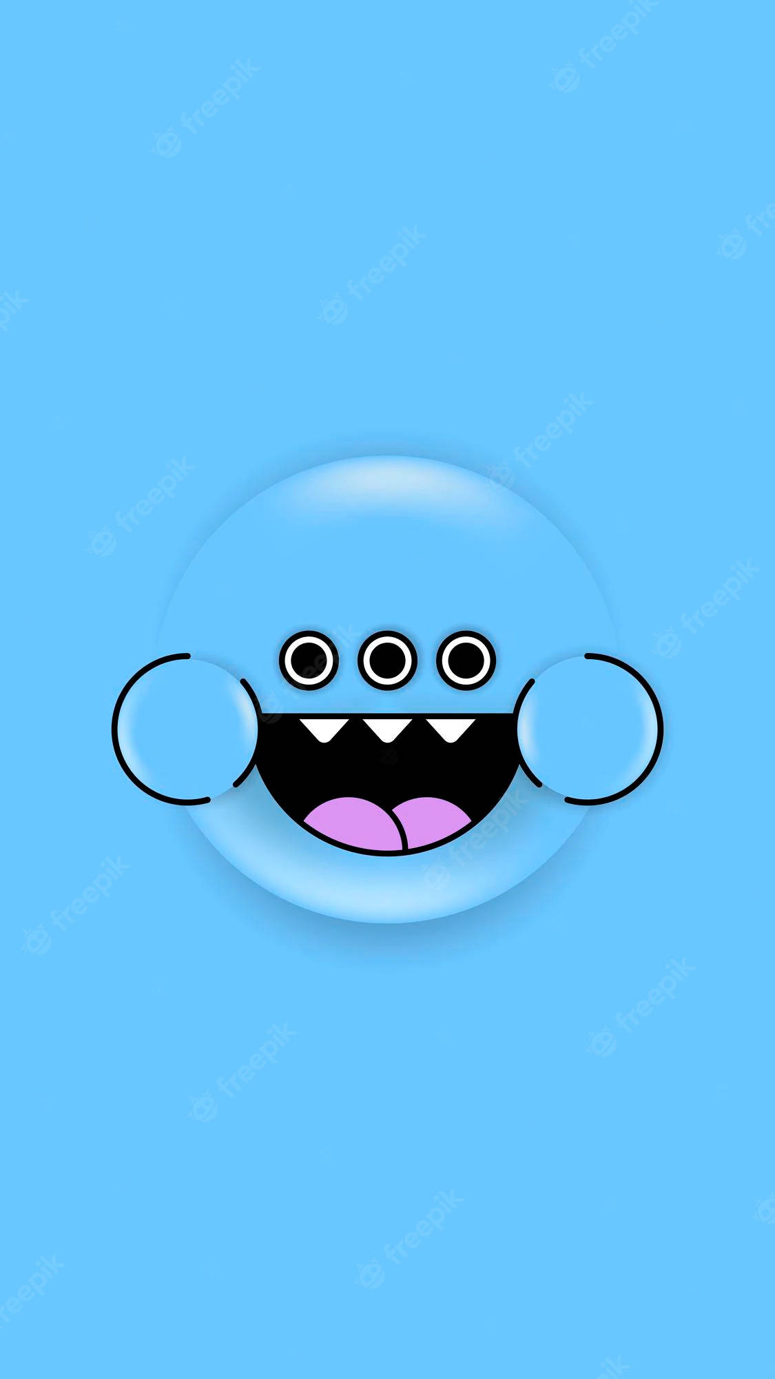 cute blue phone, three-eyed monster, light blue background, Full HD Phone Wallpaper