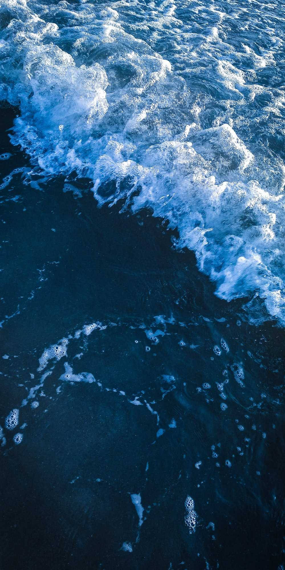 deep blue ocean waves, frothy white foam, dark sea, Full HD Phone Wallpaper