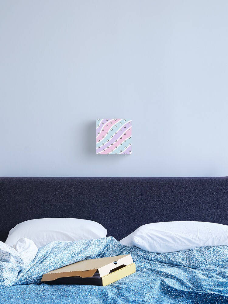 Blue Pastel Aesthetic, bedroom scene, blue patterned bed, SD Phone Wallpaper
