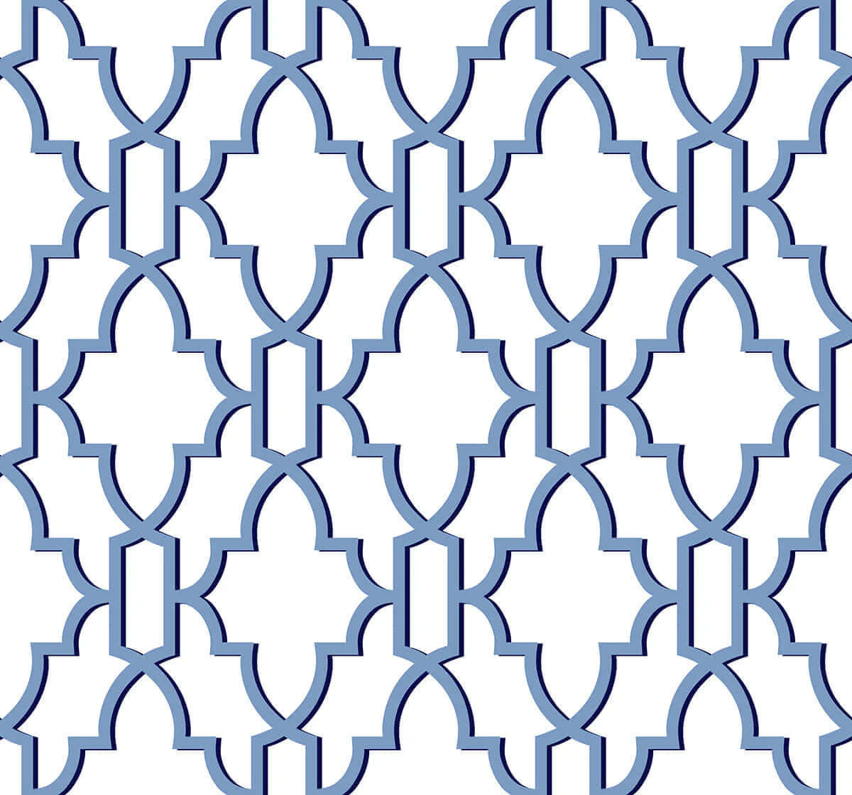 blue quatrefoil lattice pattern, white background, clean geometric lines, SD Desktop Wallpaper