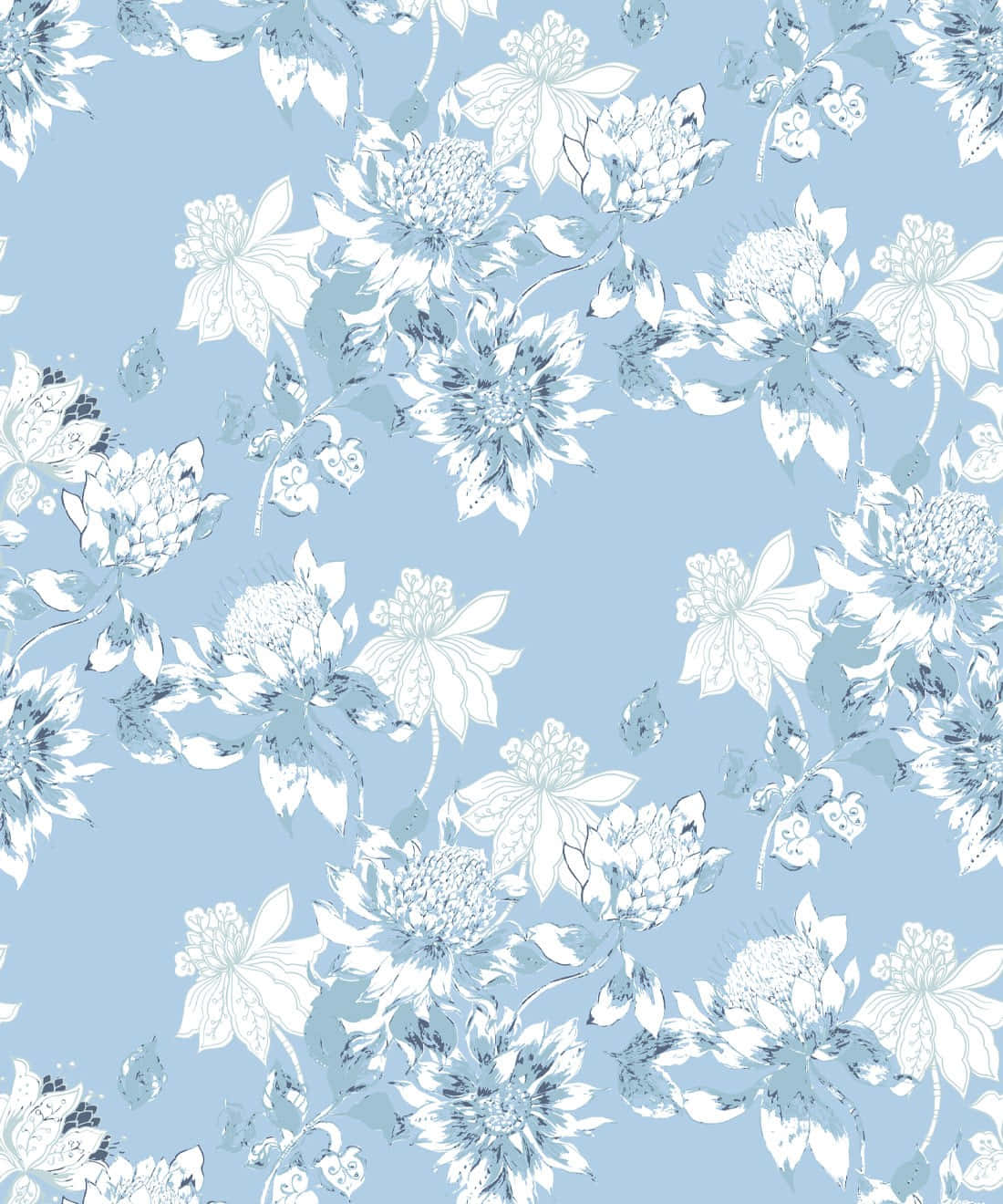 blue floral pattern, white and blue blossoms, soft sky blue background, HD Phone Wallpaper