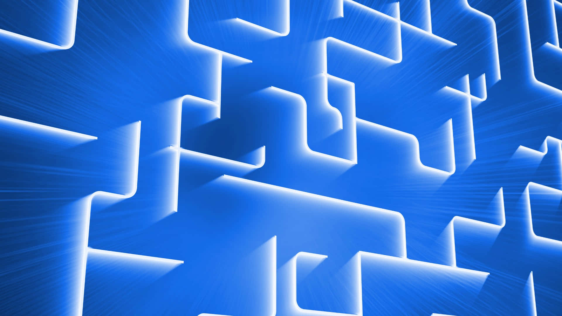 blue maze pattern, glowing white geometric shapes, radiant light streaks, Full HD Desktop Wallpaper