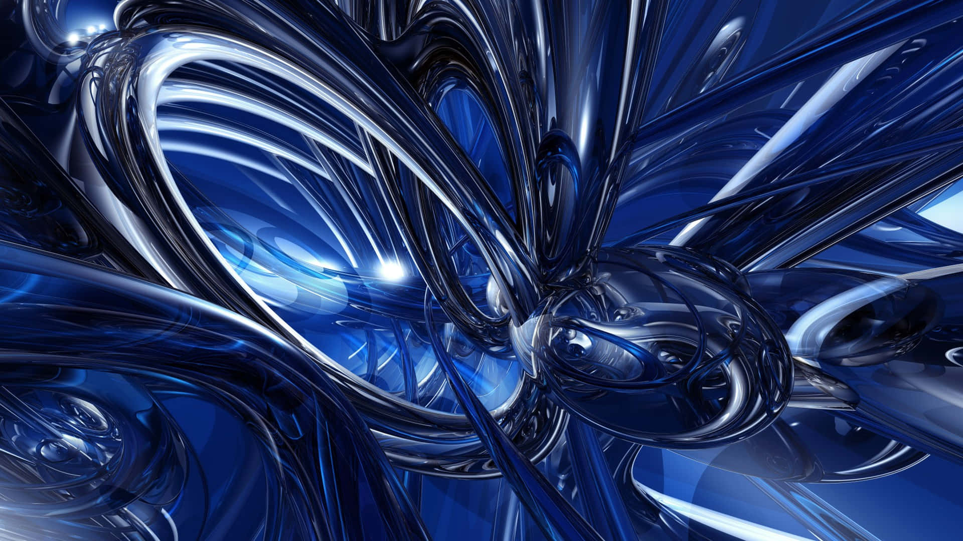 abstract blue pattern, glossy blue, silver ribbons, Full HD Desktop Wallpaper