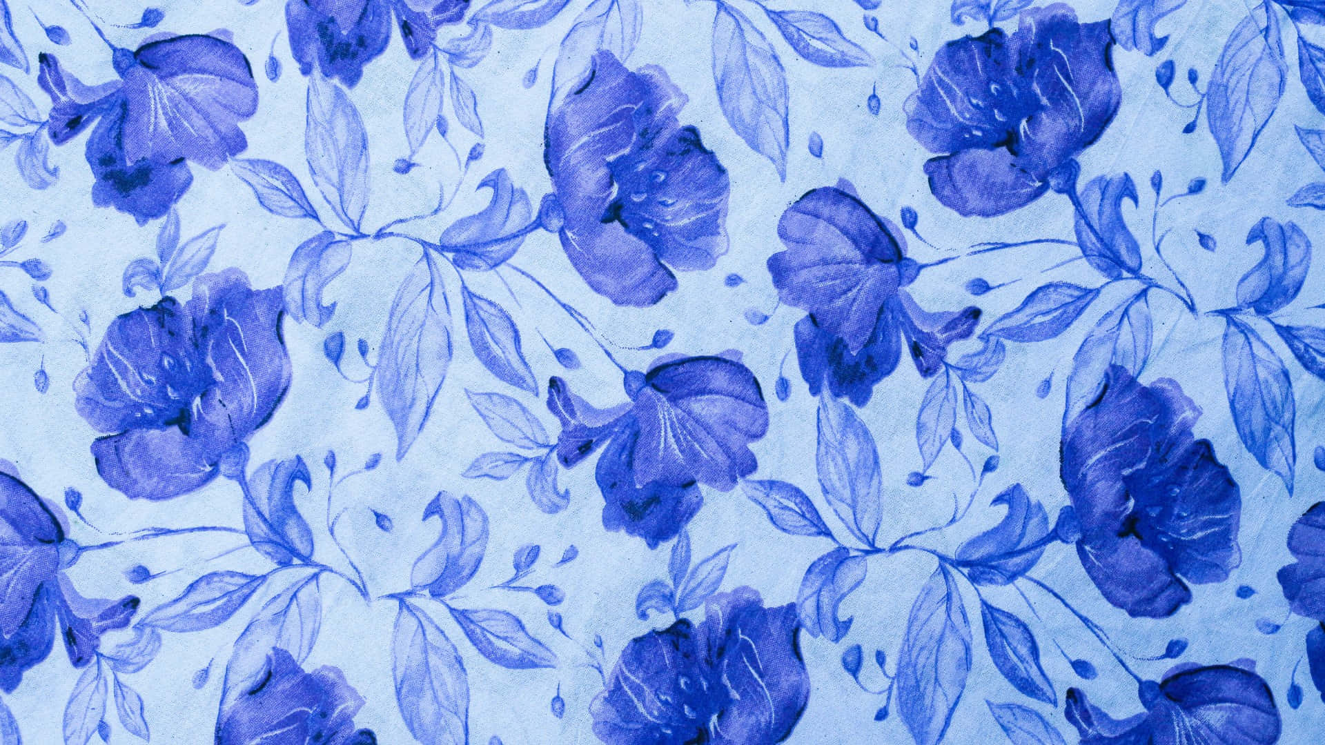 blue floral pattern, watercolor-style flowers, light blue textured background, Full HD Desktop Wallpaper