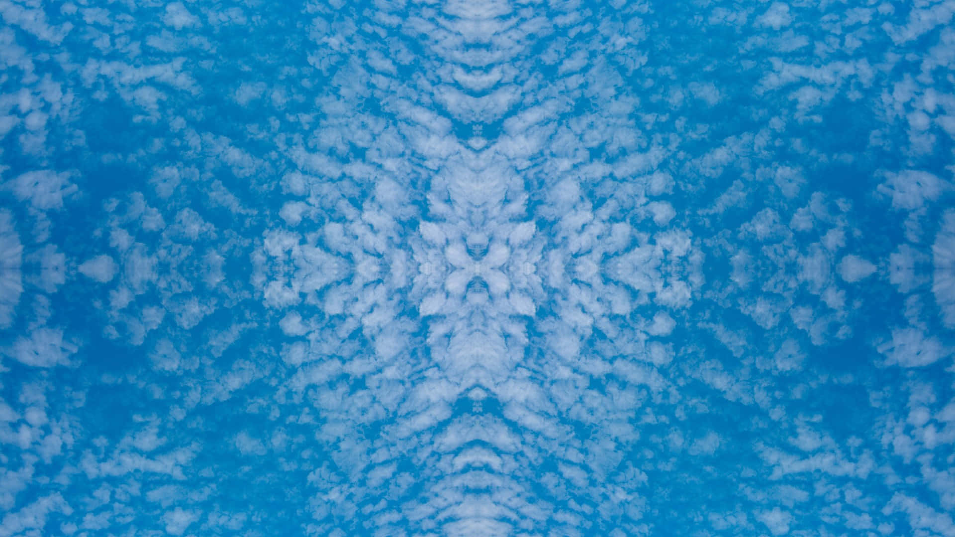 blue abstract symmetrical pattern, symmetrical kaleidoscopic pattern, fluffy white clouds, Full HD Desktop Wallpaper