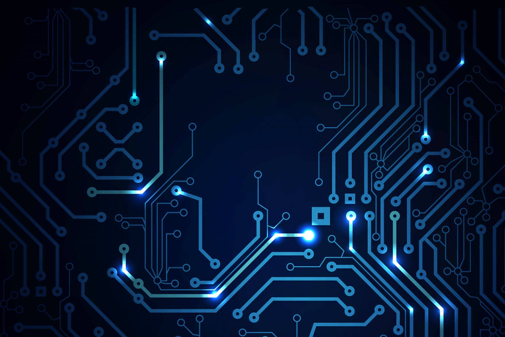 Electronics Technology Circuit, glowing blue circuit board pathways, neon highlights, Full HD Desktop Wallpaper