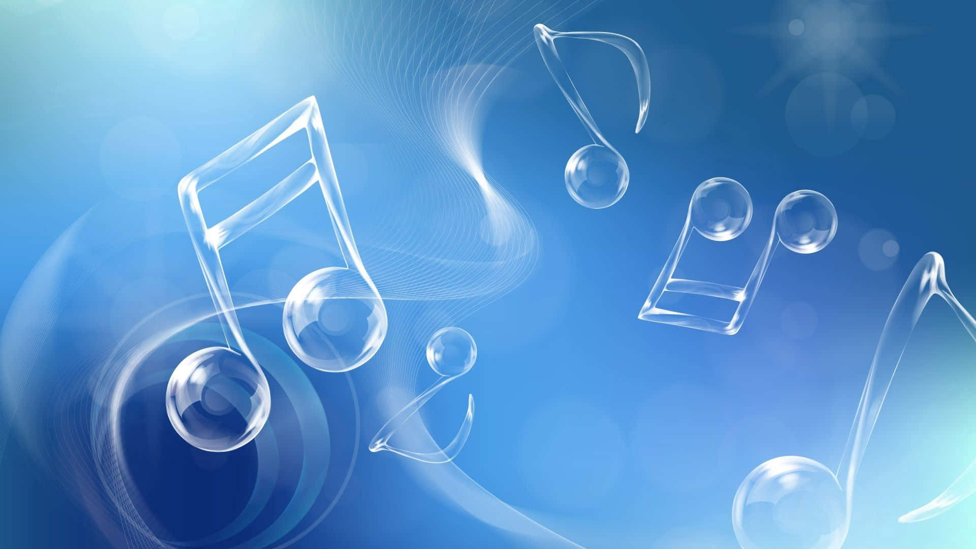 Bubble Musical Notes, Blue PC, transparent glass-like musical notes, Full HD Desktop Wallpaper