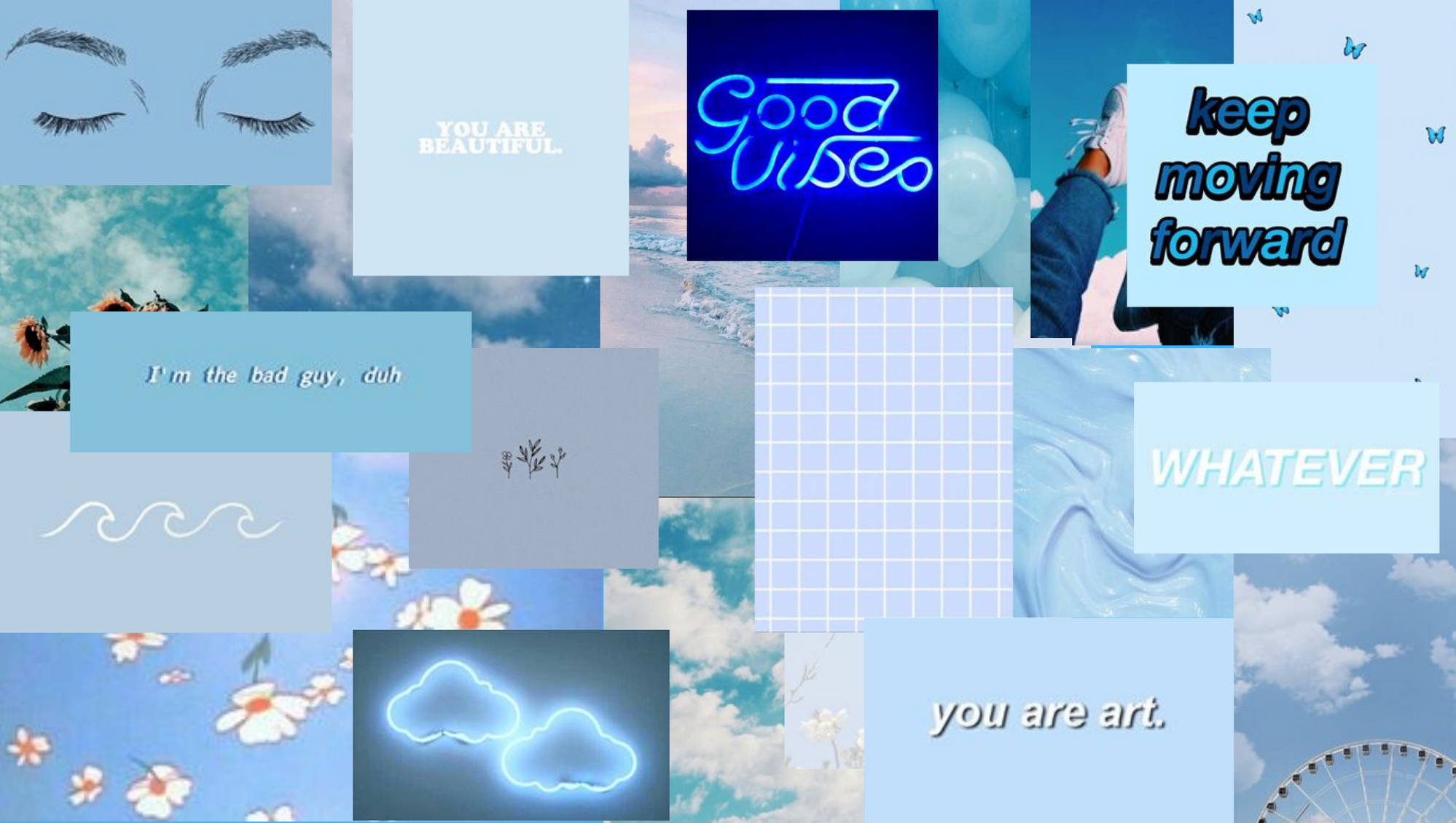 light blue aesthetic pc, pastel blue, neon accents, Full HD Desktop Wallpaper