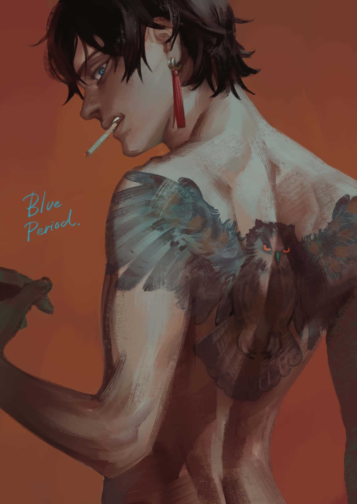 blue period, owl tattoo, dark hair, HD Phone Wallpaper