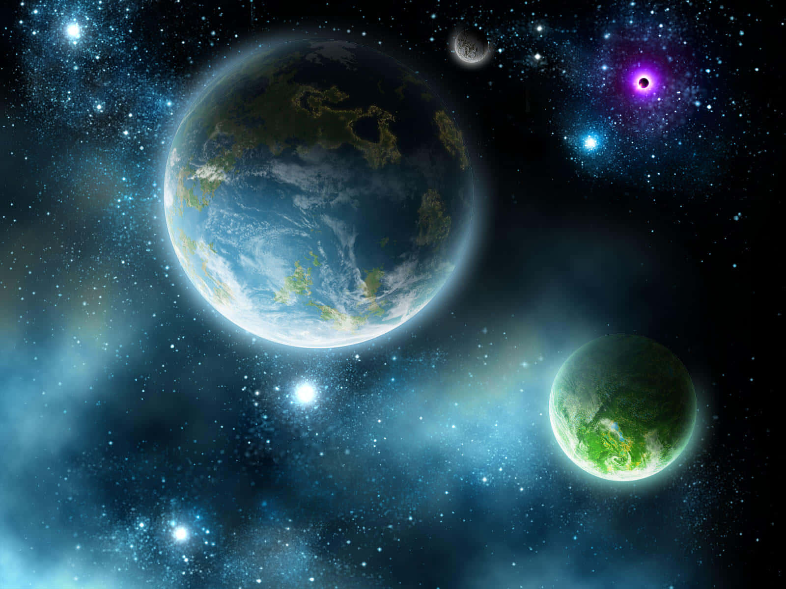 Blue Planet, Earth-like planets, starfield, HD Desktop Wallpaper