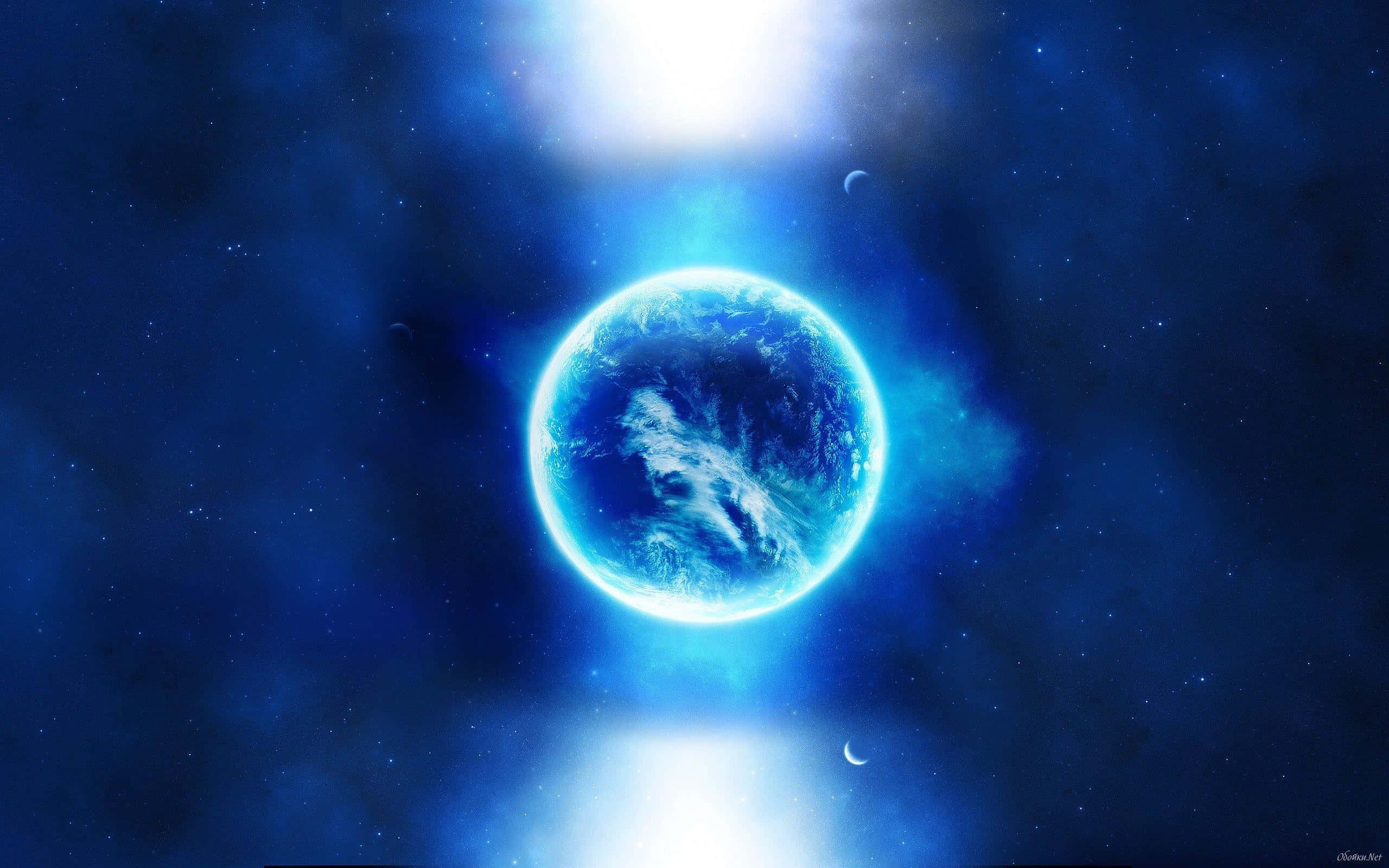Blue Planet, Earth, moon, 2K Desktop Wallpaper
