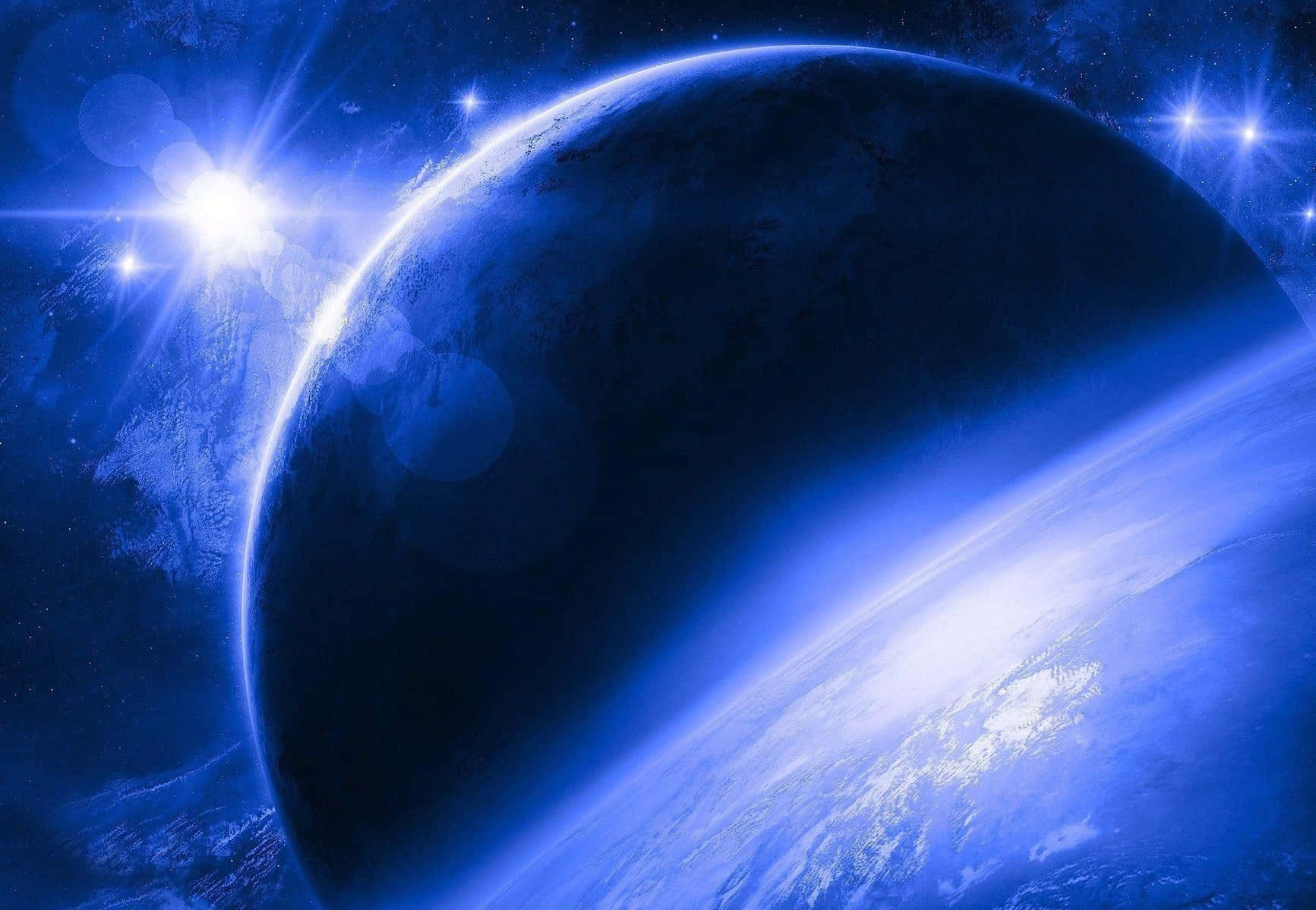 blue planet, glowing atmospheric rim, cosmic backdrop, HD Desktop Wallpaper