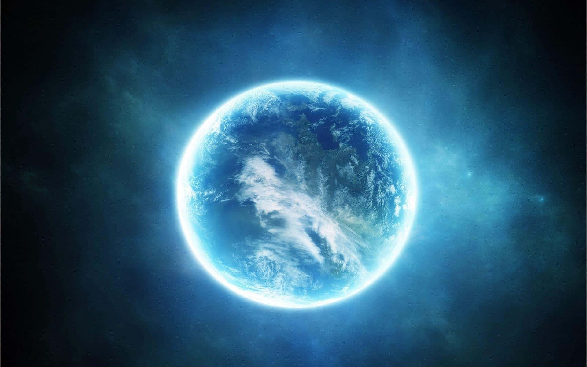 Blue Planet, glowing blue Earth, dark cosmic void, Full HD Desktop Wallpaper