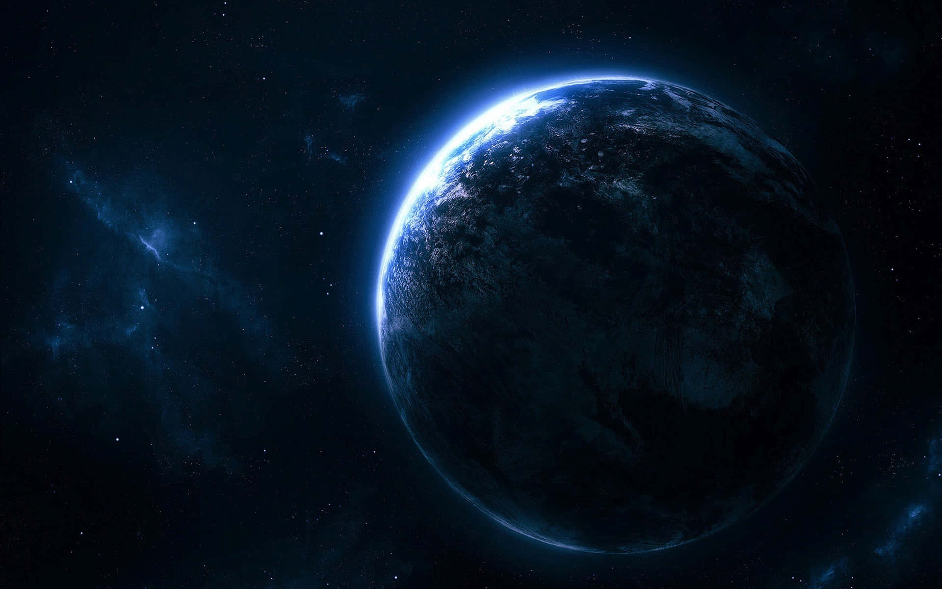 Blue Planet, blue globe, luminous ring, Full HD Desktop Wallpaper