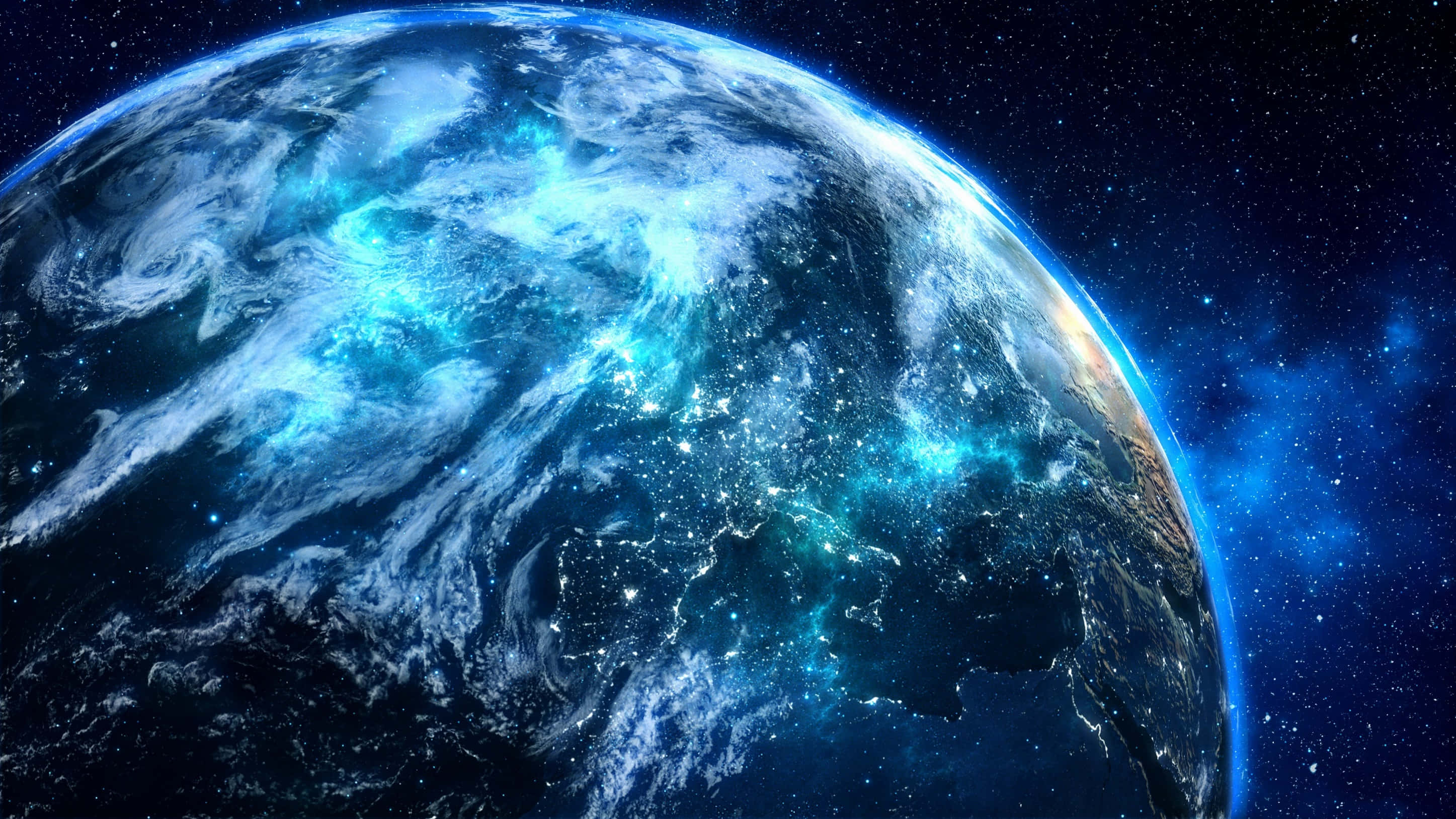 Blue Planet, Earth, city lights, 2K Desktop Wallpaper