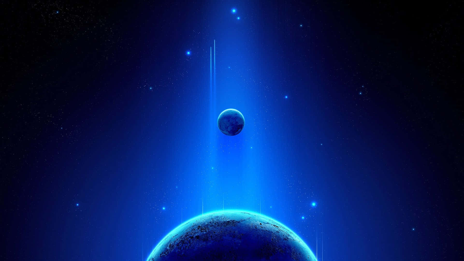 Blue Planet, glowing blue planet, smaller moon, Full HD Desktop Wallpaper