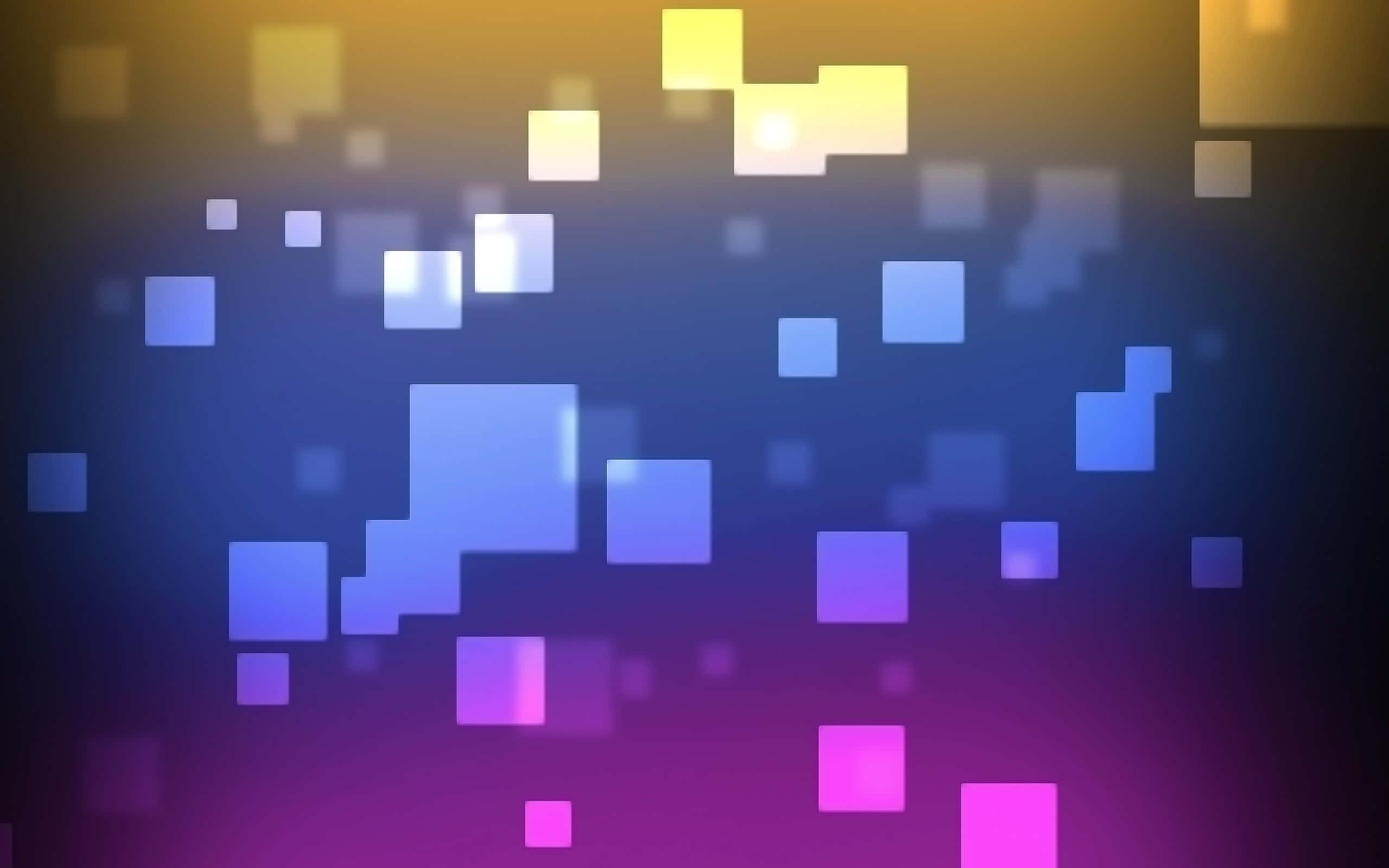 gradient sky, golden yellow to deep purple, floating glowing squares, 2K Desktop Wallpaper
