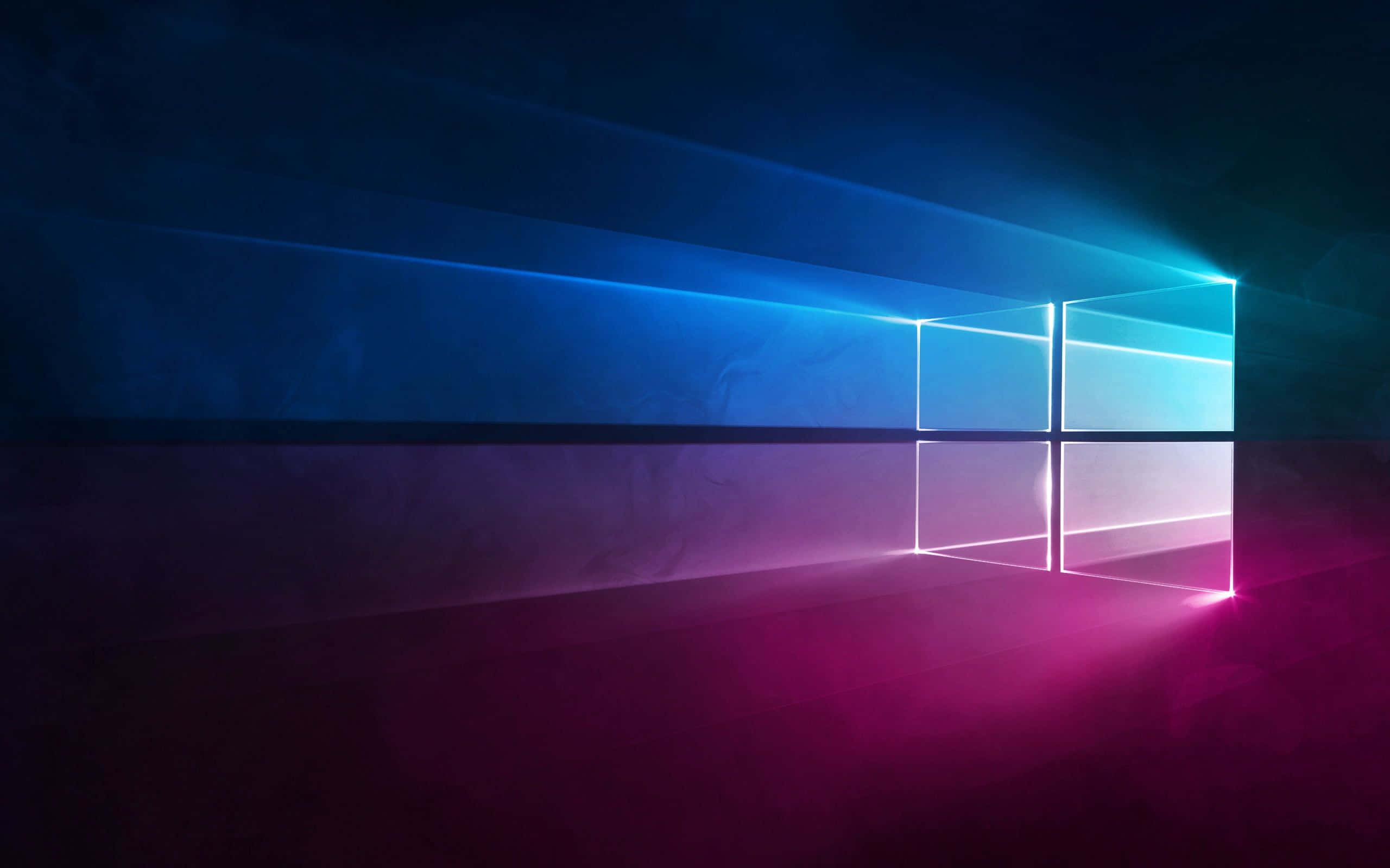 blue purple desktop, glowing blue and pink window logo, radiant light beams, 2K Desktop Wallpaper