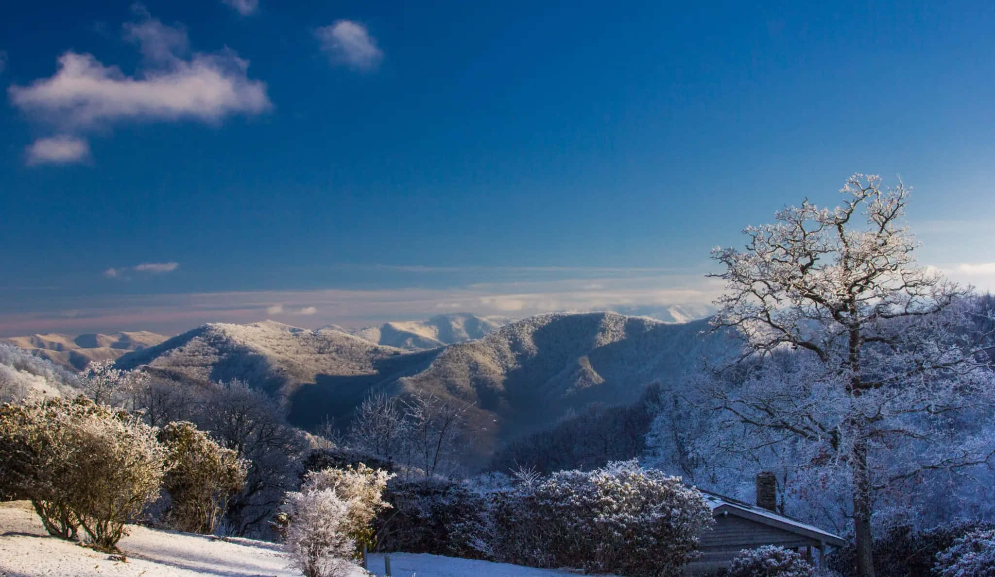 Blue Ridge Mountains, snow, rolling mountain ridges, Full HD Desktop Wallpaper