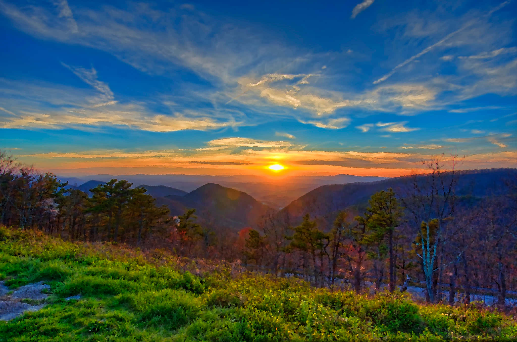 Blue Ridge Mountains, sunset, orange, Full HD Desktop Wallpaper