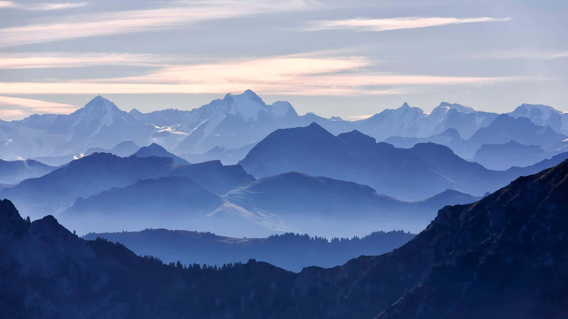 Blue Mountain, atmospheric blue haze, soft pastel sky, Full HD Desktop Wallpaper