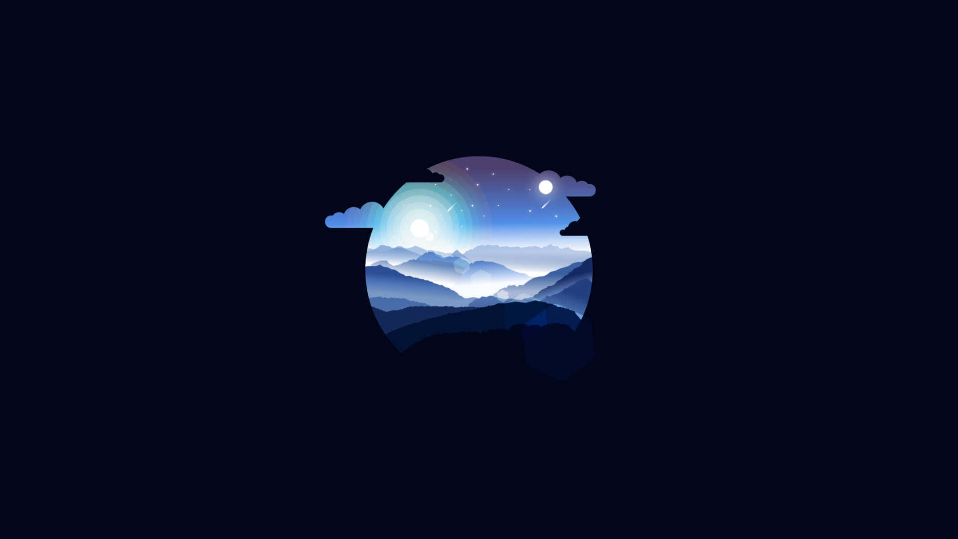 Blue Mountain Landscape, starry night sky, glowing moon, Full HD Desktop Wallpaper
