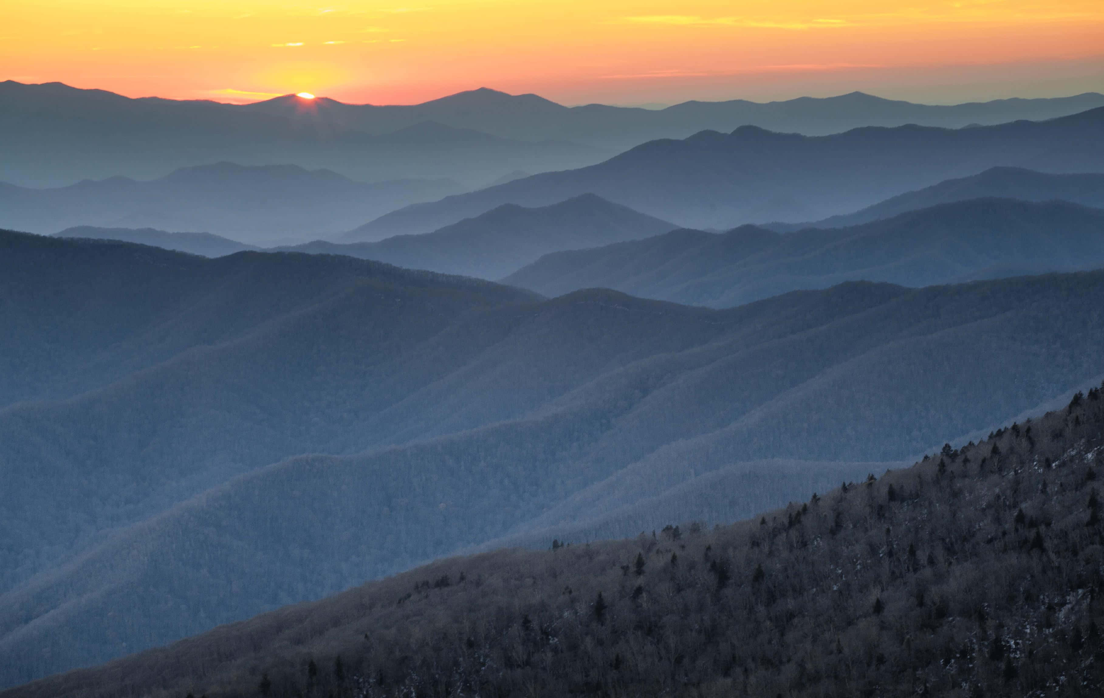 Blue Ridge Mountains, Sunset, orange, 2K Desktop Wallpaper