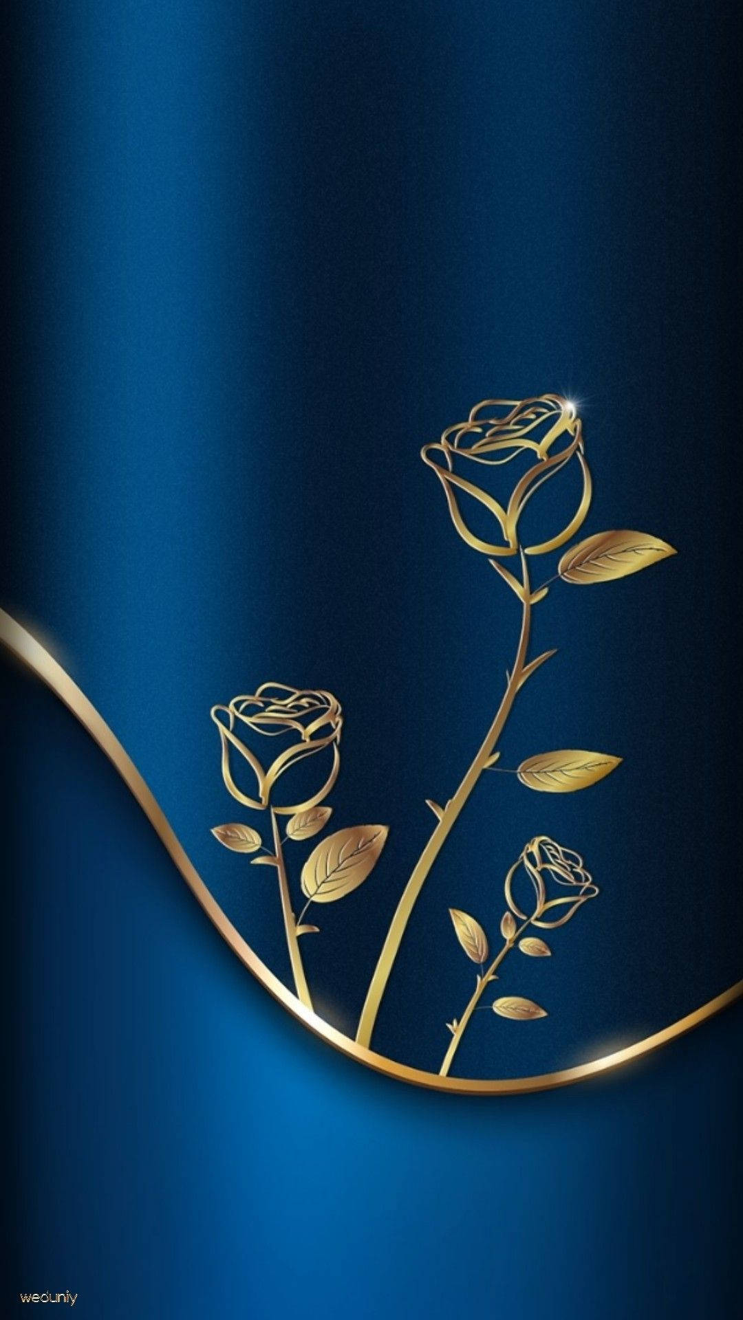 Blue And Gold Rose, golden roses, deep blue gradient background, Full HD Phone Wallpaper