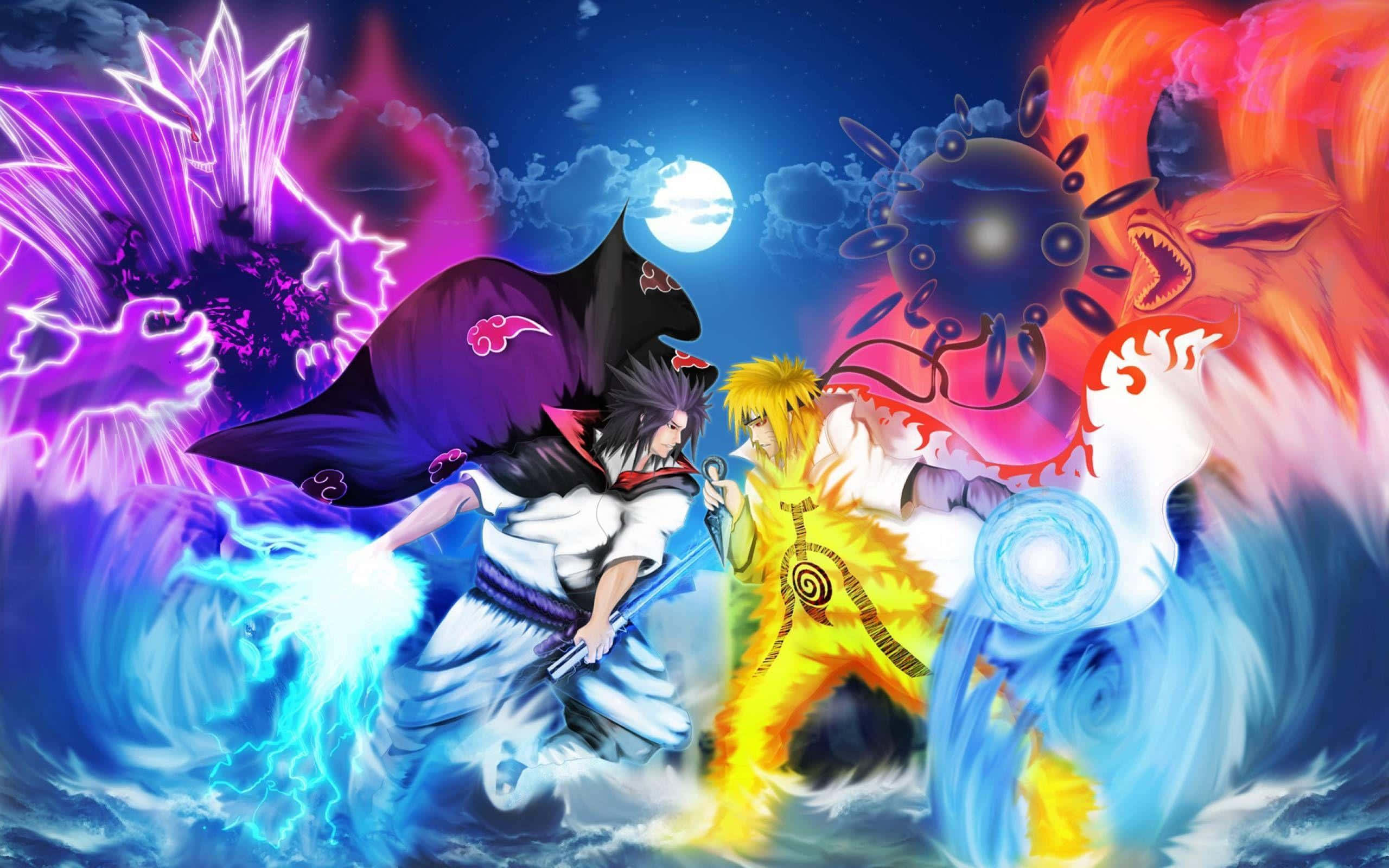 Blue Sasuke, cosmic battle, full moon, 2K Desktop Wallpaper