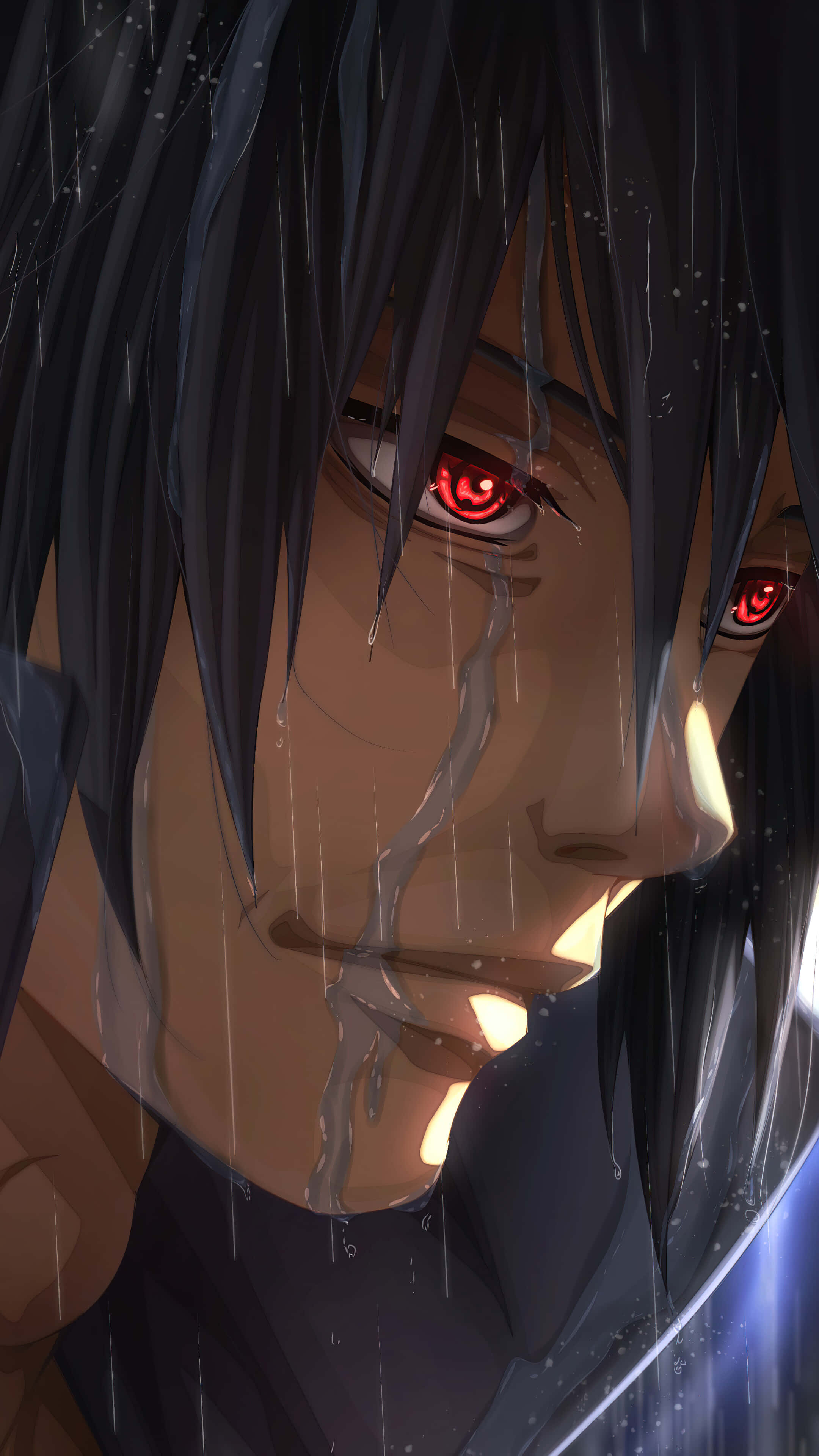 Blue Sasuke, red eyes, dark hair, 4K Phone Wallpaper