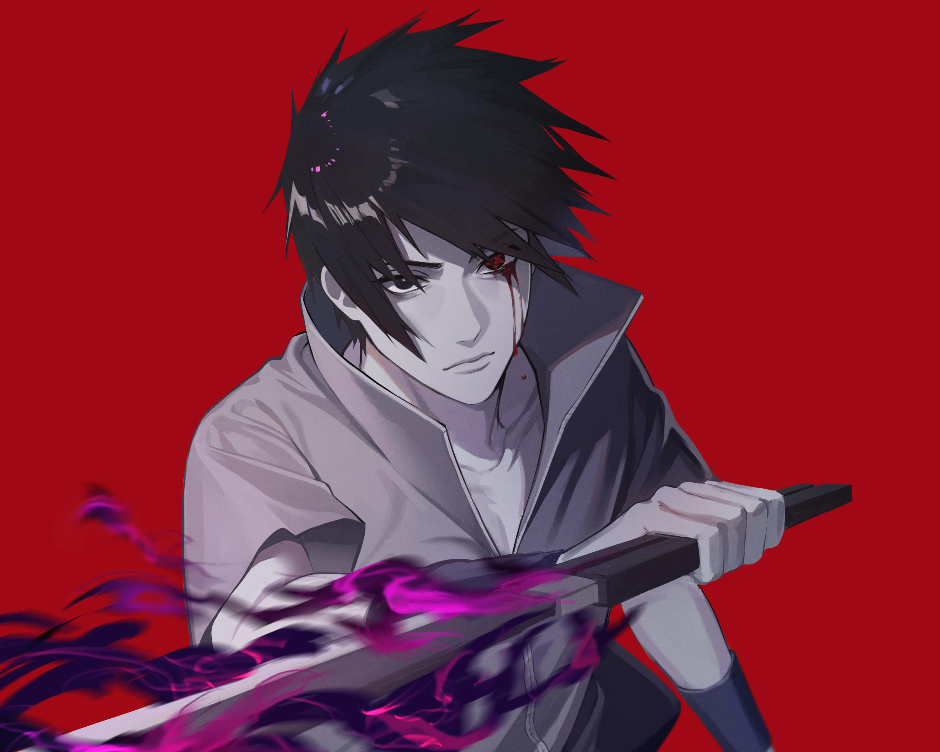 Blue Sasuke, purple chakra, red eye, 2K Desktop Wallpaper