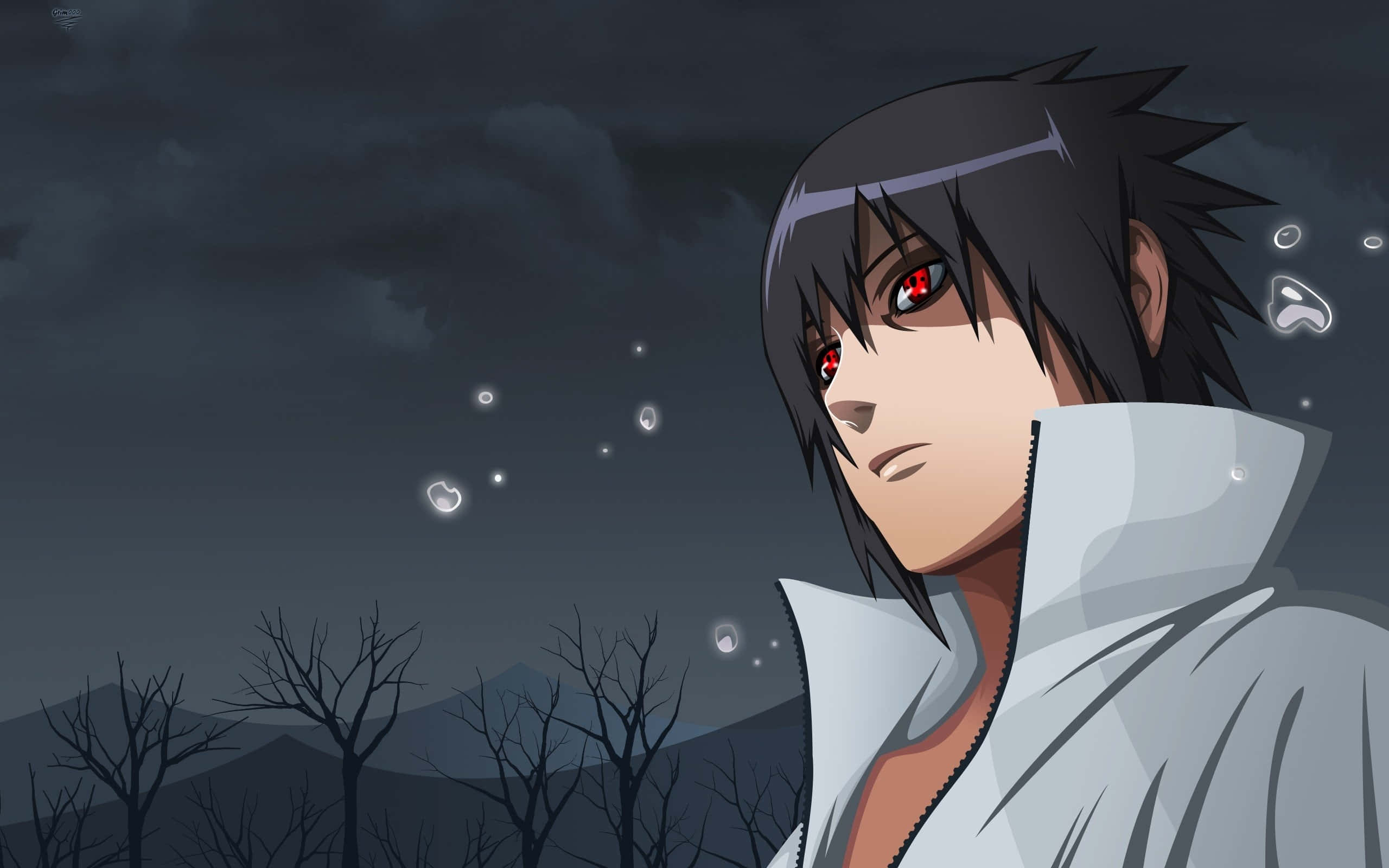 Blue Sasuke, red eyes, dark hair, 2K Desktop Wallpaper