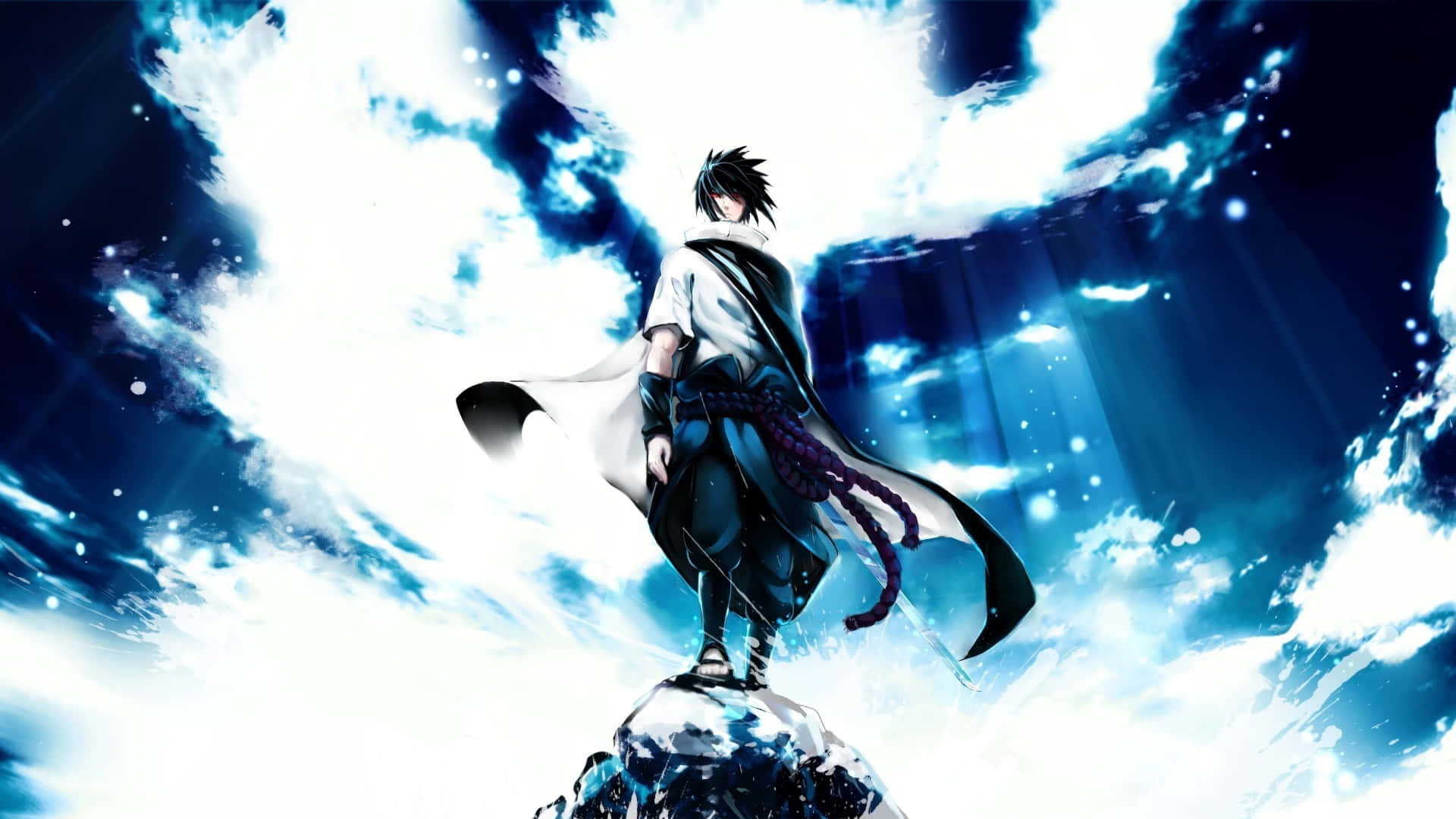 Blue Sasuke, dark-haired anime warrior, snowy peak, Full HD Desktop Wallpaper