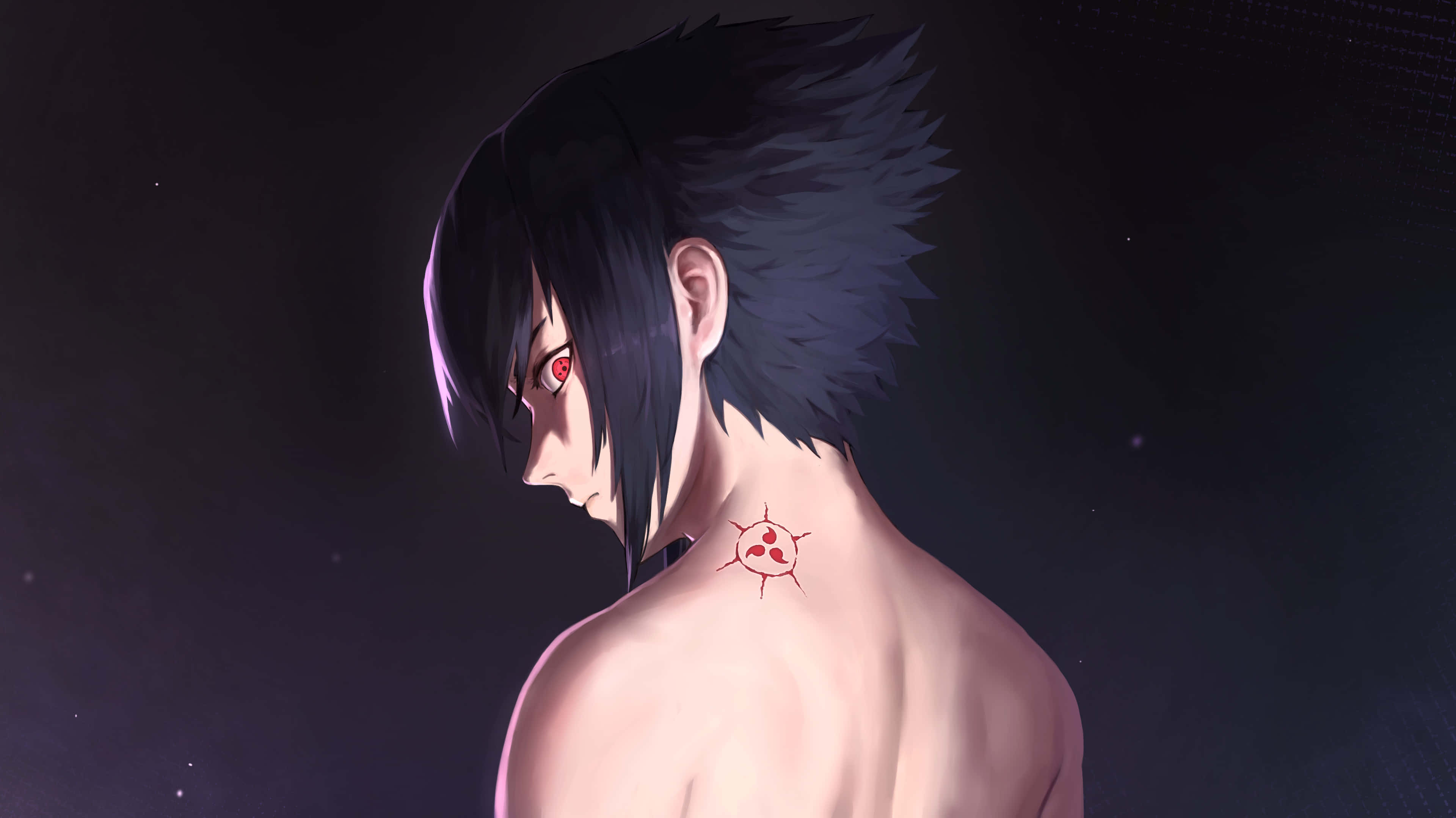 Blue Sasuke, spiky black hair, red eye, 4K Desktop Wallpaper