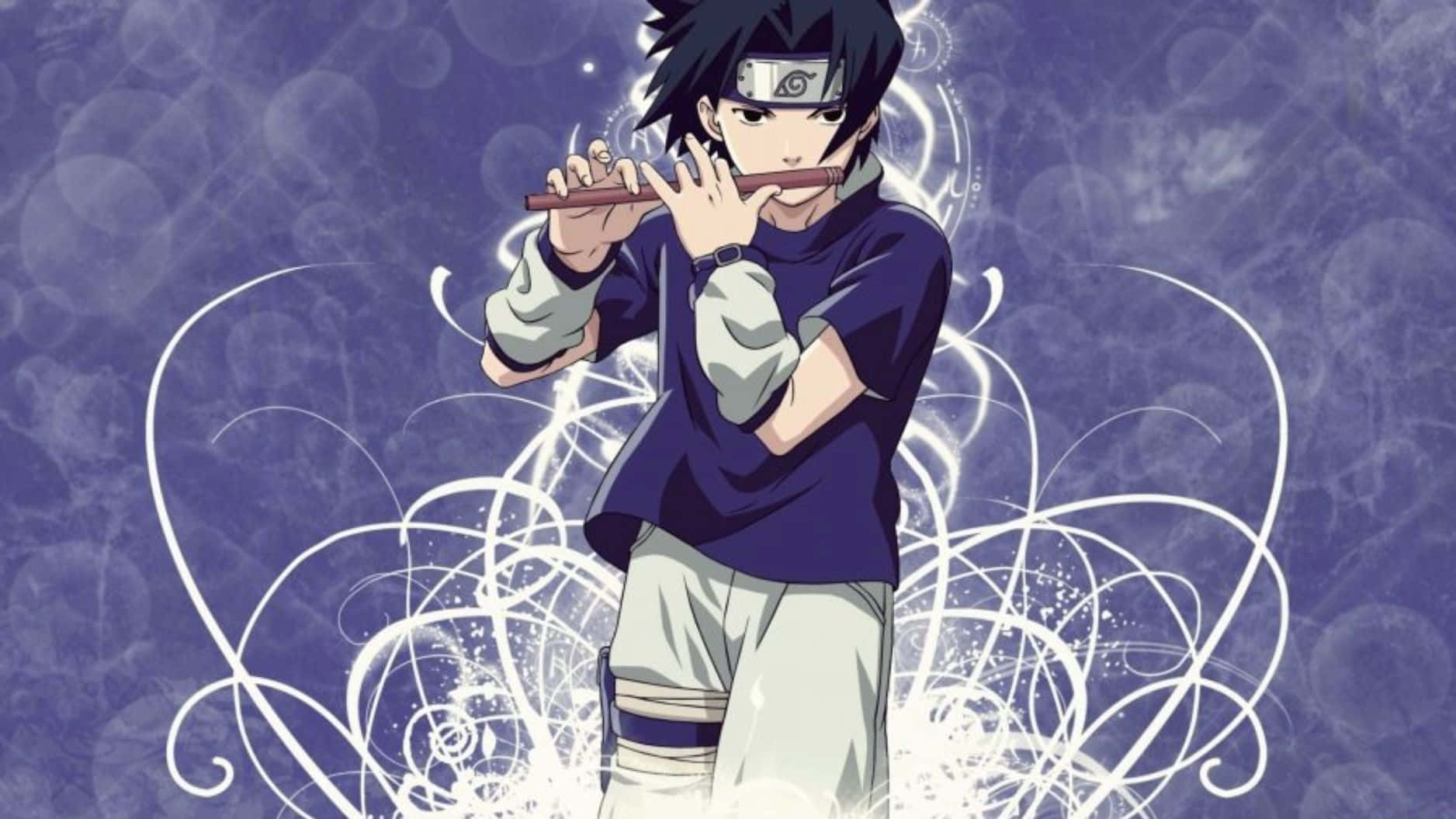 Blue Sasuke, flute, swirling white patterns, HD Desktop Wallpaper