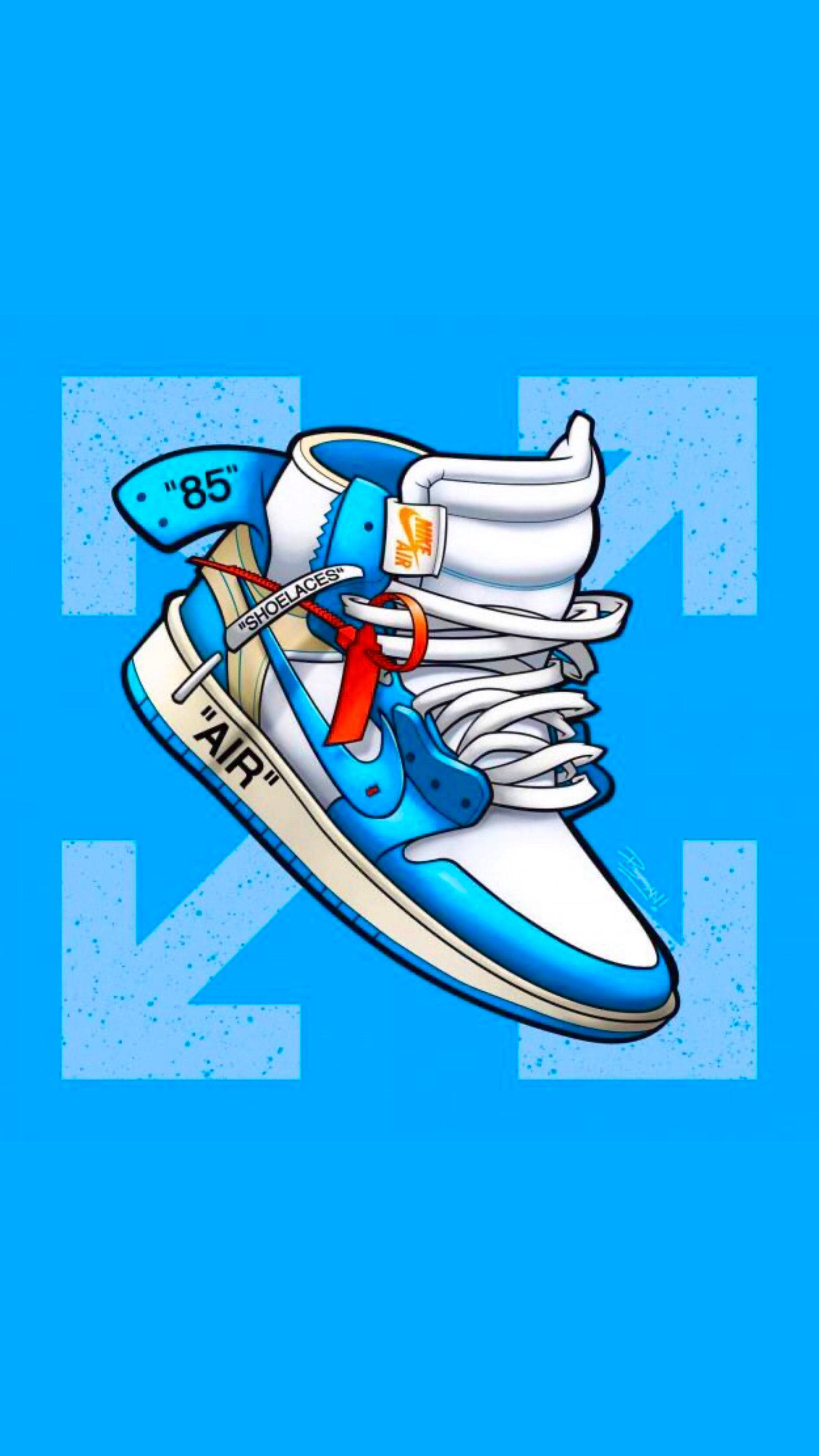 blue and white striped design, red laces, vibrant blue background, 4K Phone Wallpaper
