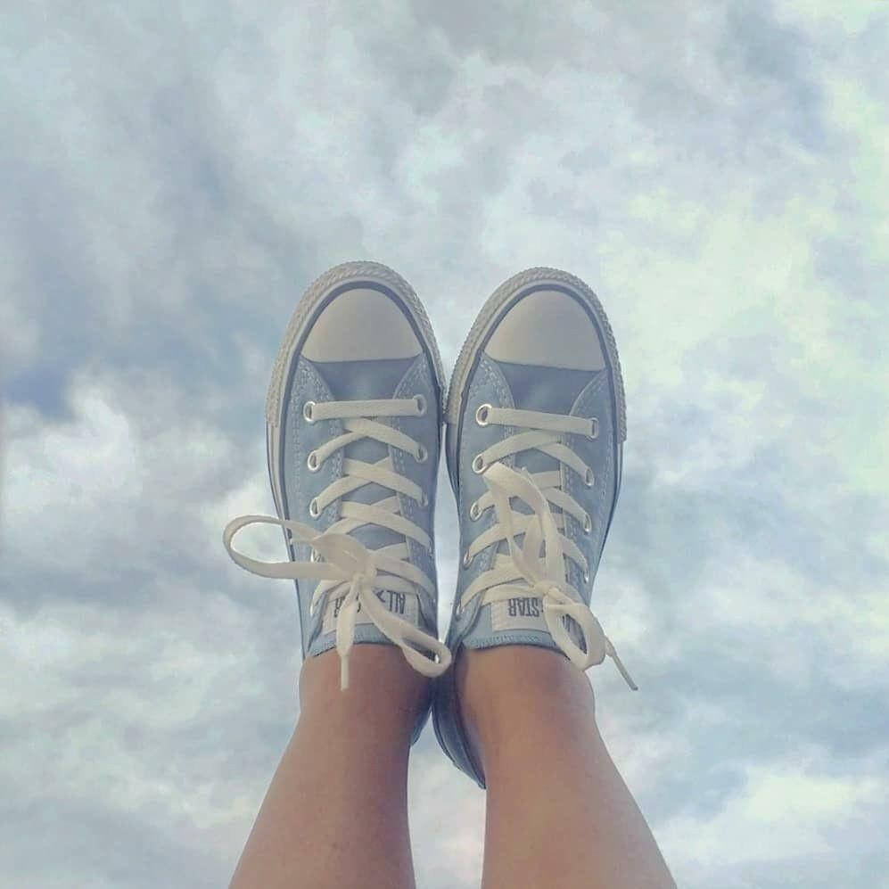light blue Converse sneakers, white laces, soft cloudy sky, SD Desktop Wallpaper