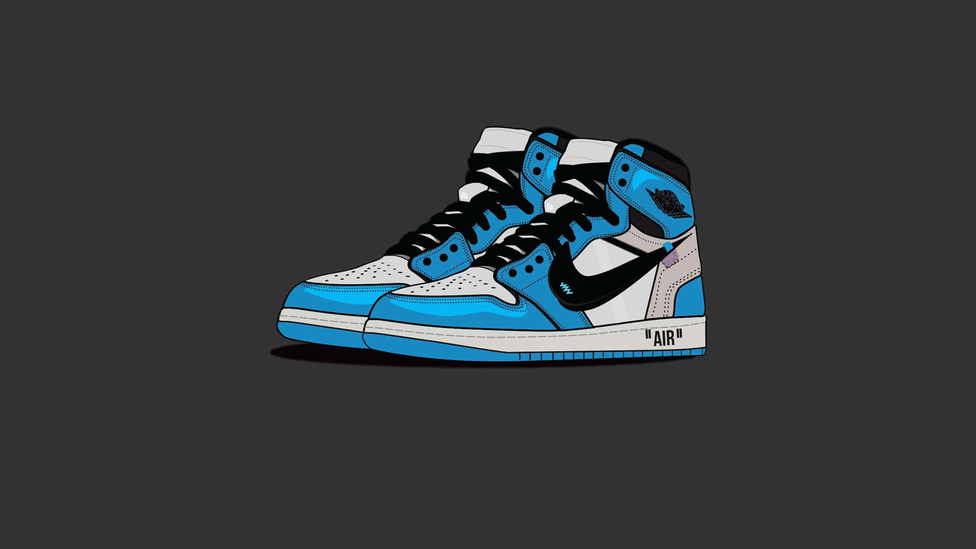 blue white and black high top sneakers, AIR text on the sole, dark gray background, Full HD Desktop Wallpaper