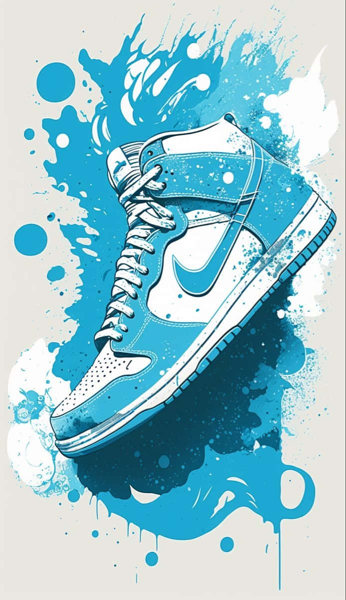 blue sneaker, high-top sneaker, vibrant paint splatters, SD Phone Wallpaper