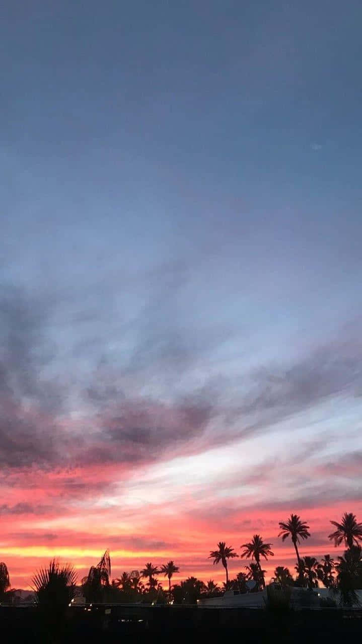 blue sky aesthetic, vibrant sunset, fiery orange, HD Phone Wallpaper