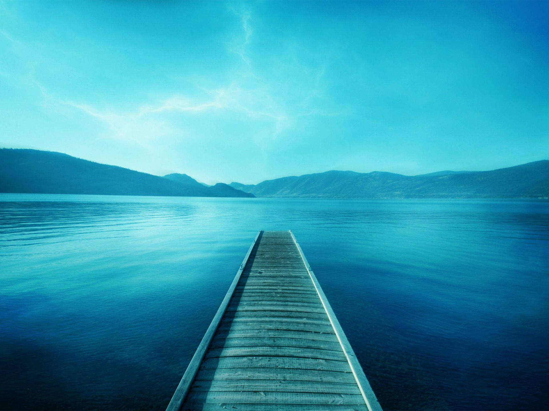 Blue Sky, turquoise lake, wooden pier, Full HD Desktop Wallpaper