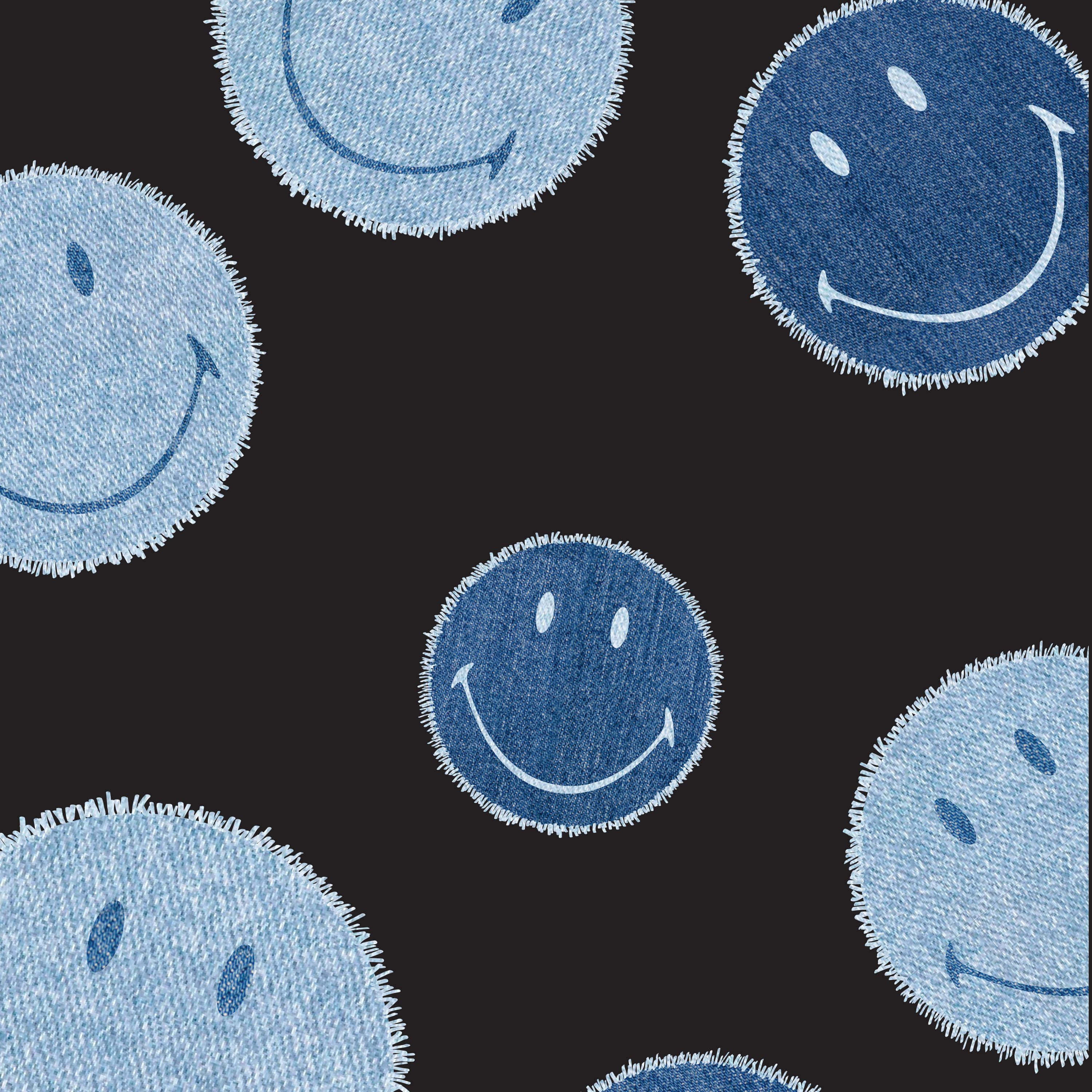 blue denim, smiley faces, frayed edges, 2K Desktop Wallpaper