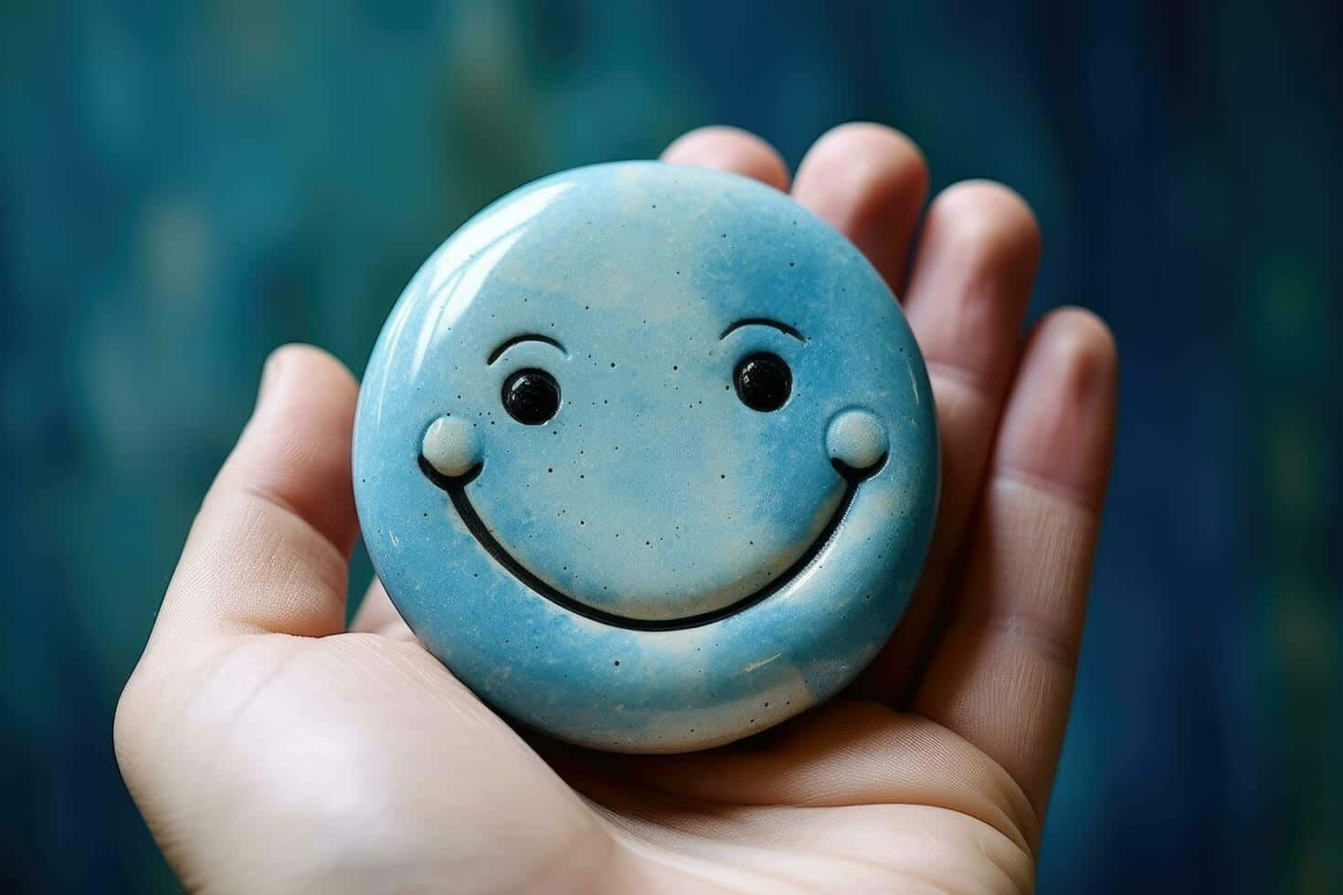 Blue Smiley Face, blue ceramic stone, smiling face, HD Desktop Wallpaper
